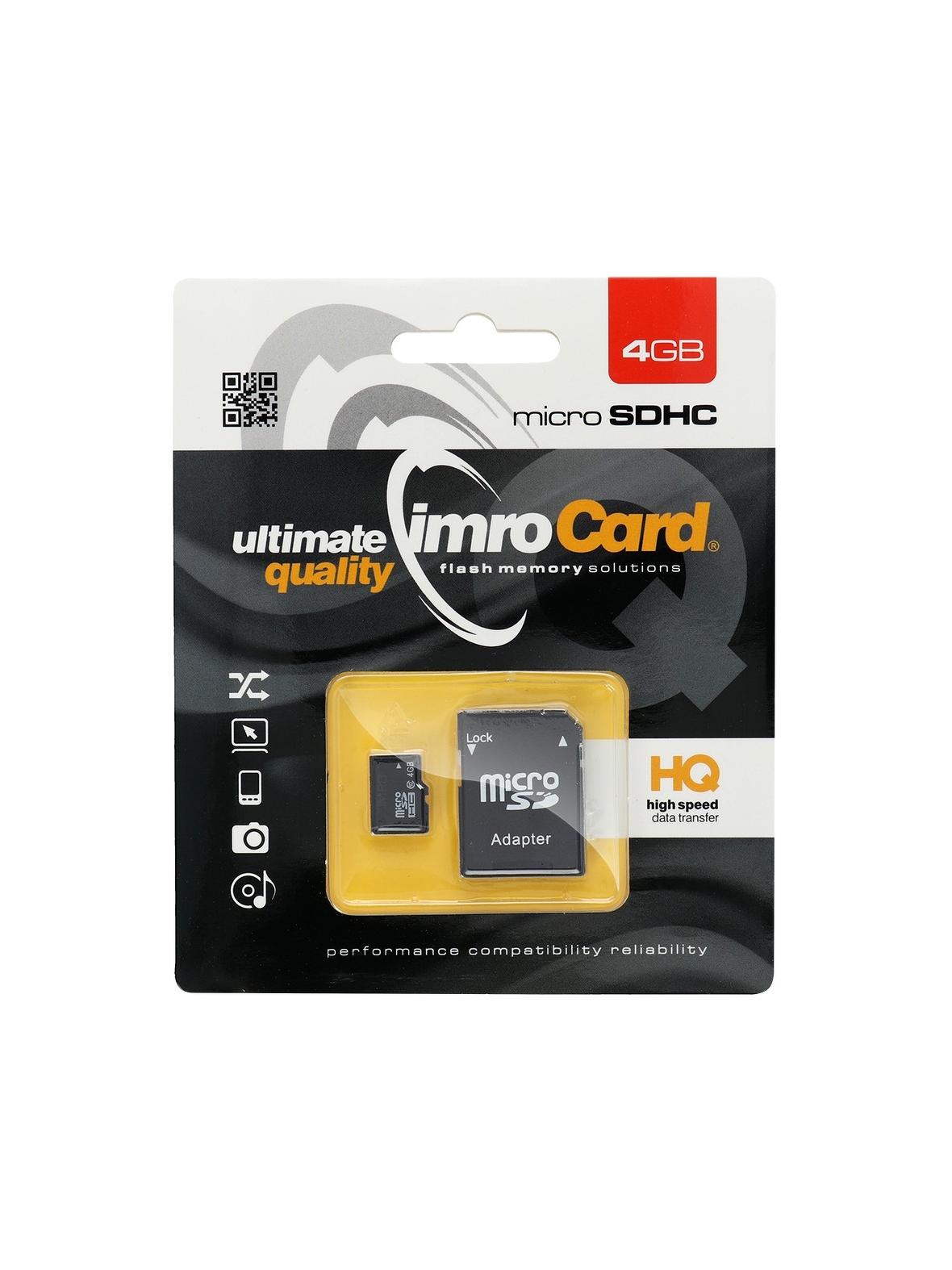 IMRO karta pamięci microSD 4GB 100MB/s class 10 UHS I z adapterem SD