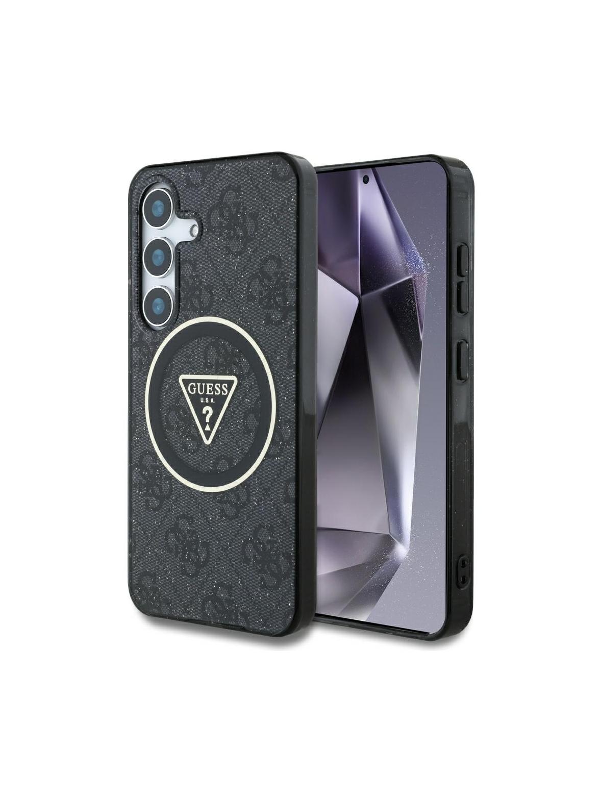 GUESS futerał do SAMSUNG S25 GUHMS25SHG4PRTGK (Magnetic IML Metal Glitter 4G Circle Triangle) czarny