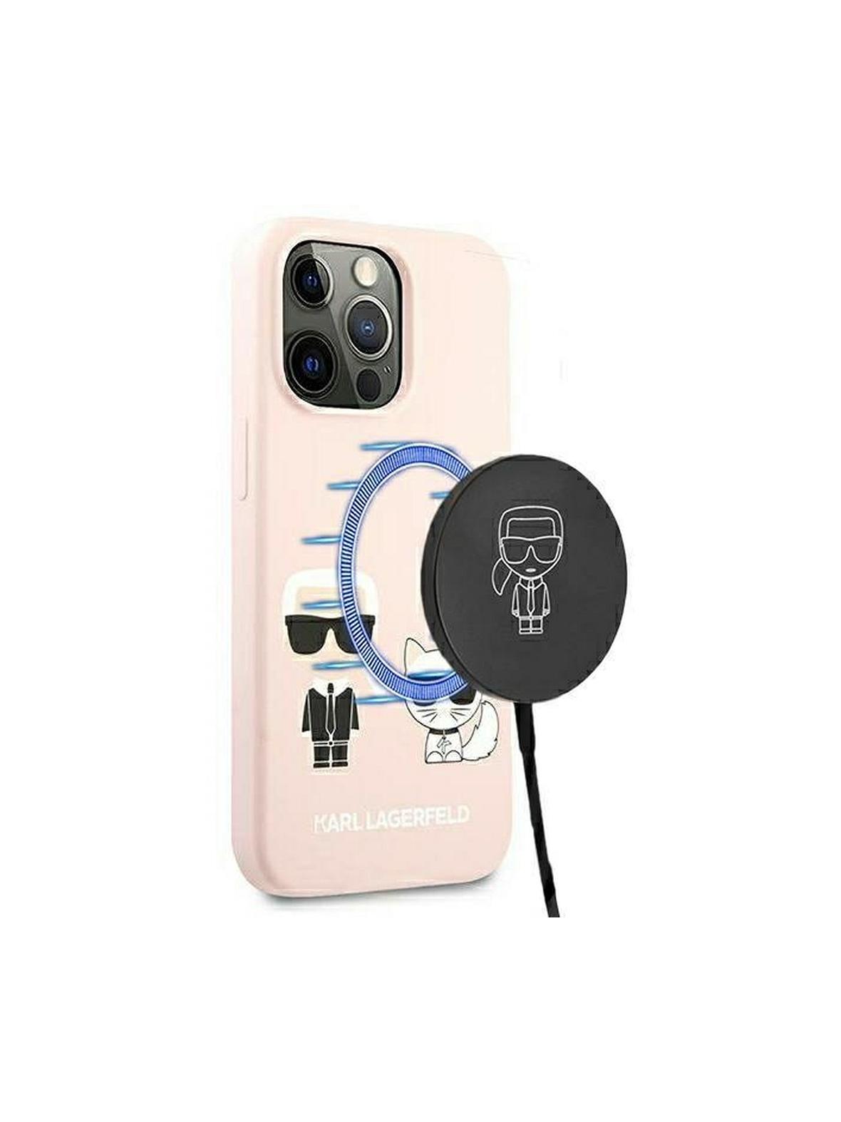 KARL LAGERFELD futerał do IPHONE 13 Pro KLHMP13LSSKCI (Ikonik Karl and Choupette + MAG) jasny róż