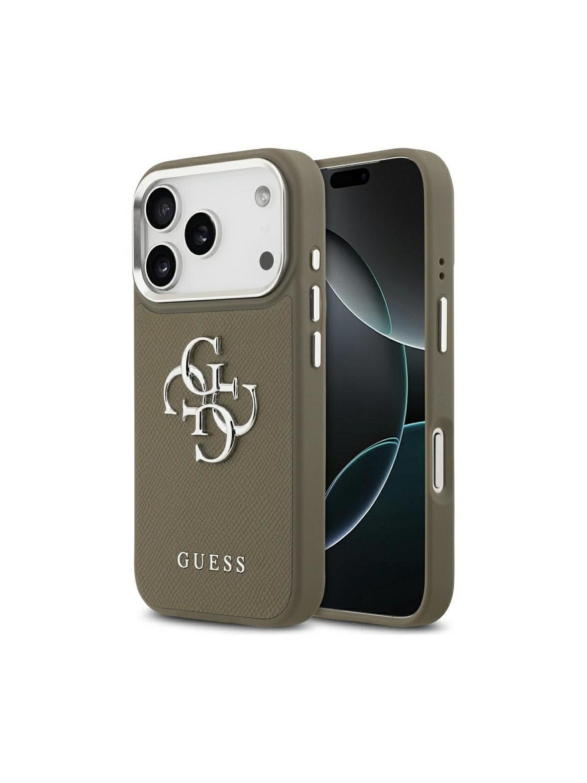 GUESS futerał do IPHONE 17 Pro kompatybilny z MagSafe GUHCP17LPG4SMCEW (Grained PU W/ Big 4G Classic Logo) brązowy