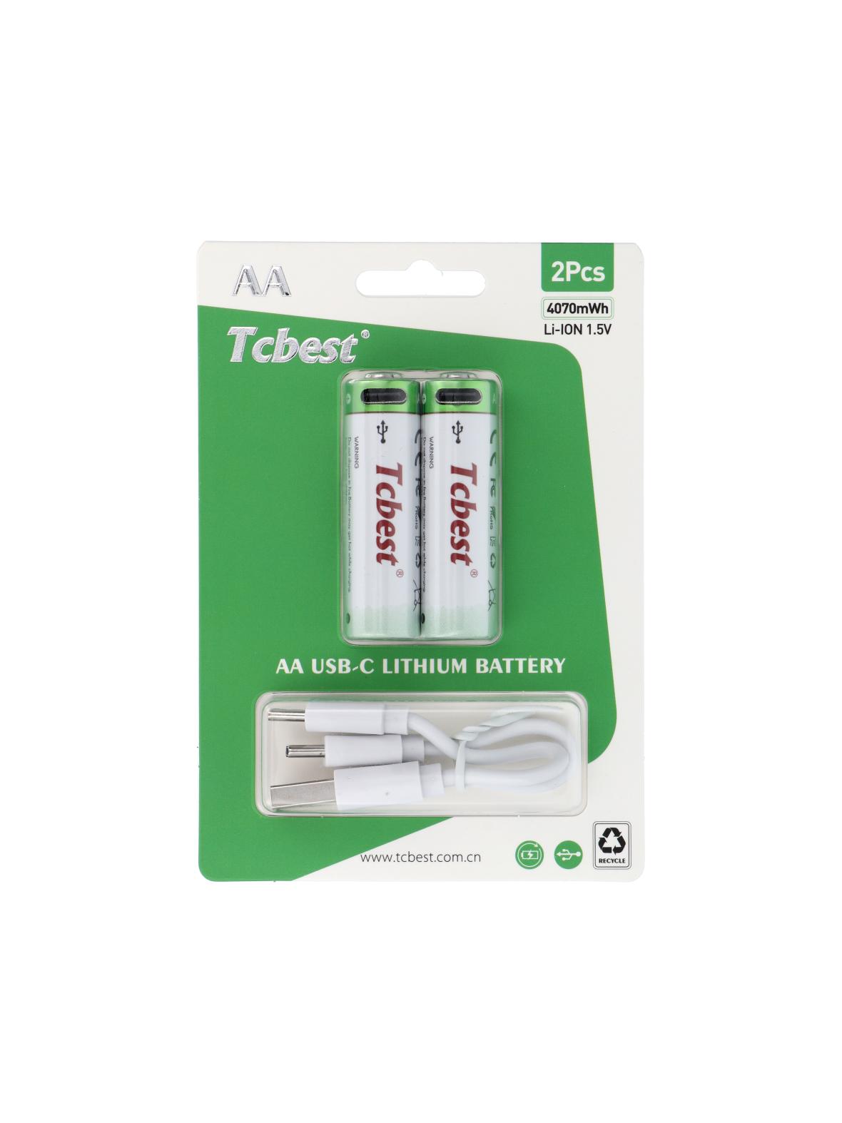 TCBEST bateria akumulatorowa R6 (AA) 2713 mAh z gniazdem Typ C + kabel USB A do 2 x Typ C 2 szt