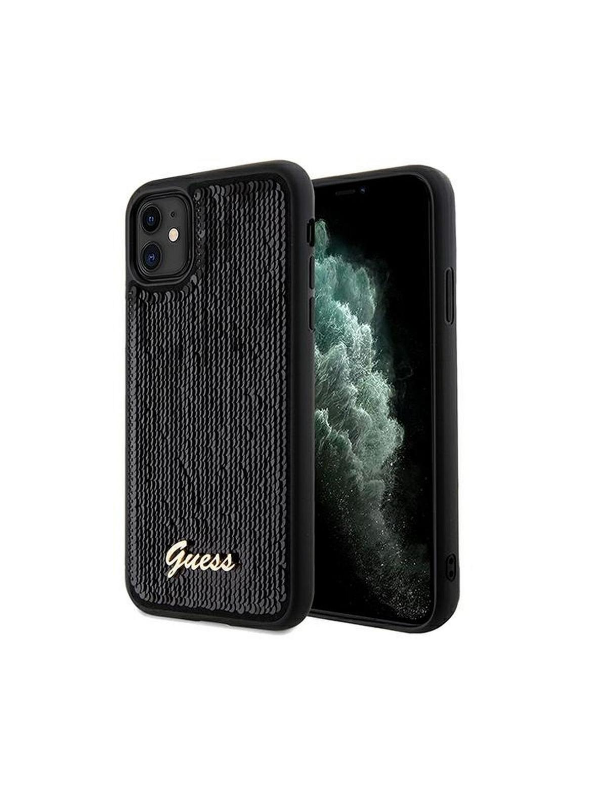 GUESS futerał do IPHONE 11 GUHCN61PSFDGSK (Sequin Script Metal) czarny