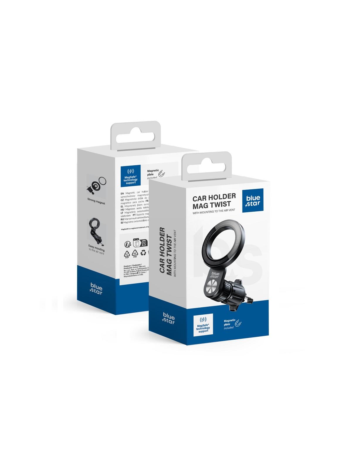 Uchwyt na telefon do samochodu magnetyczny zgodny z MagSafe Blue Star Mag Twist do kratki czarny