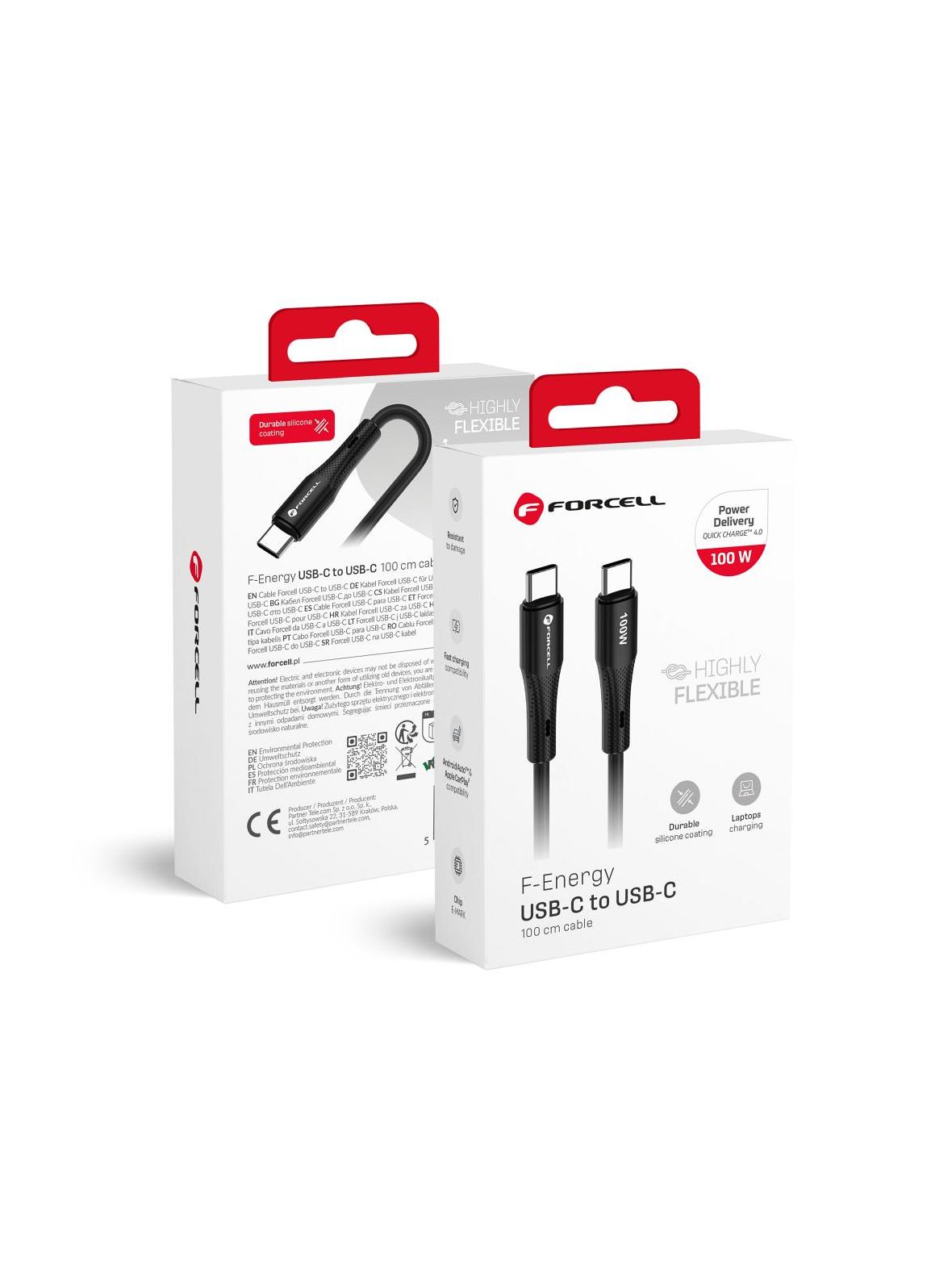 Kabel USB C do USB C Forcell F-Energy QC4.0 PD 5A 100W Silicone 1 m C347 czarny