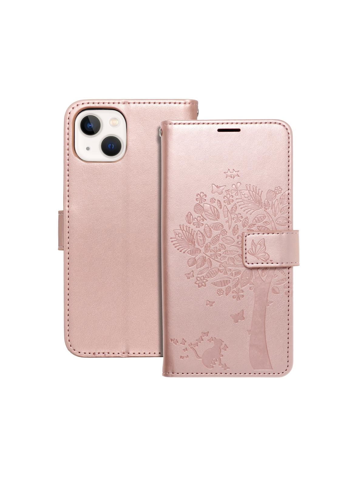 Kabura MEZZO Book do IPHONE 13 drzewo złoty róż