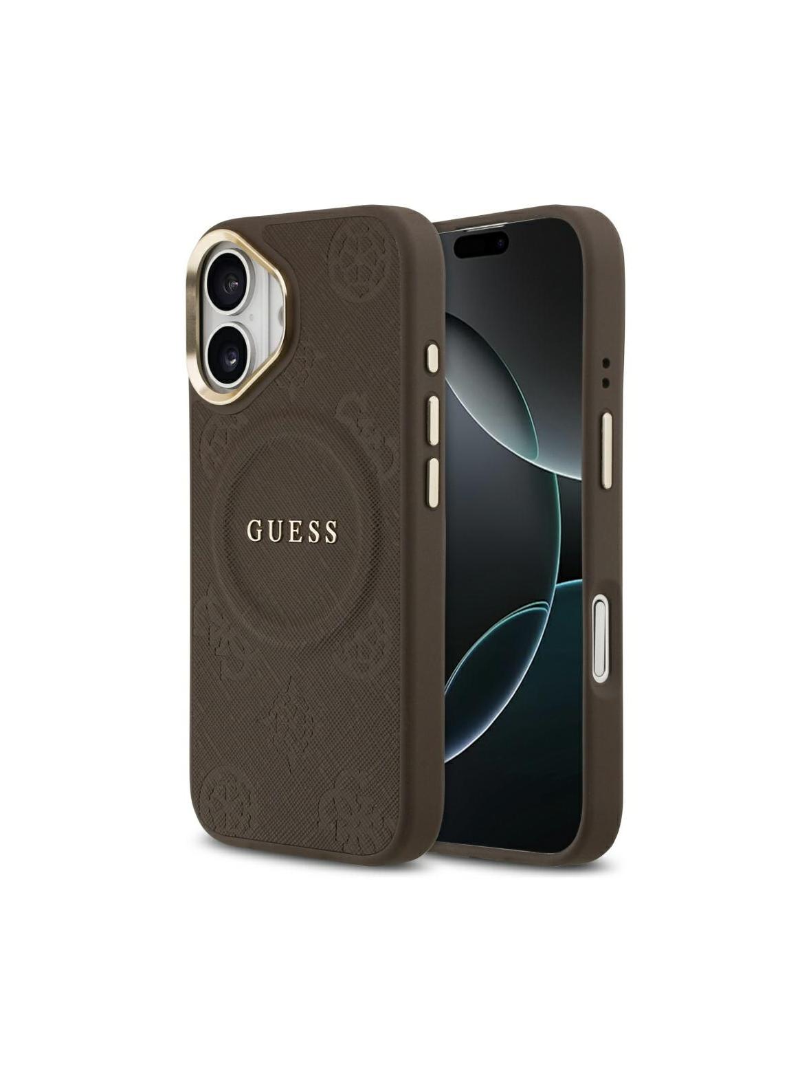 GUESS futerał do IPHONE 17 kompatybilny z MagSafe GUHMP17SPSAMSECW (PU W/ Peony Hot Stamp) brązowy