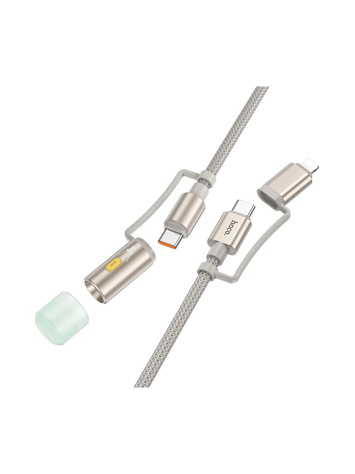 Kabel All-in-one USB C / Lightning do USB C / LED Light Hoco PD 3A 60W 1,2 m U138 szary