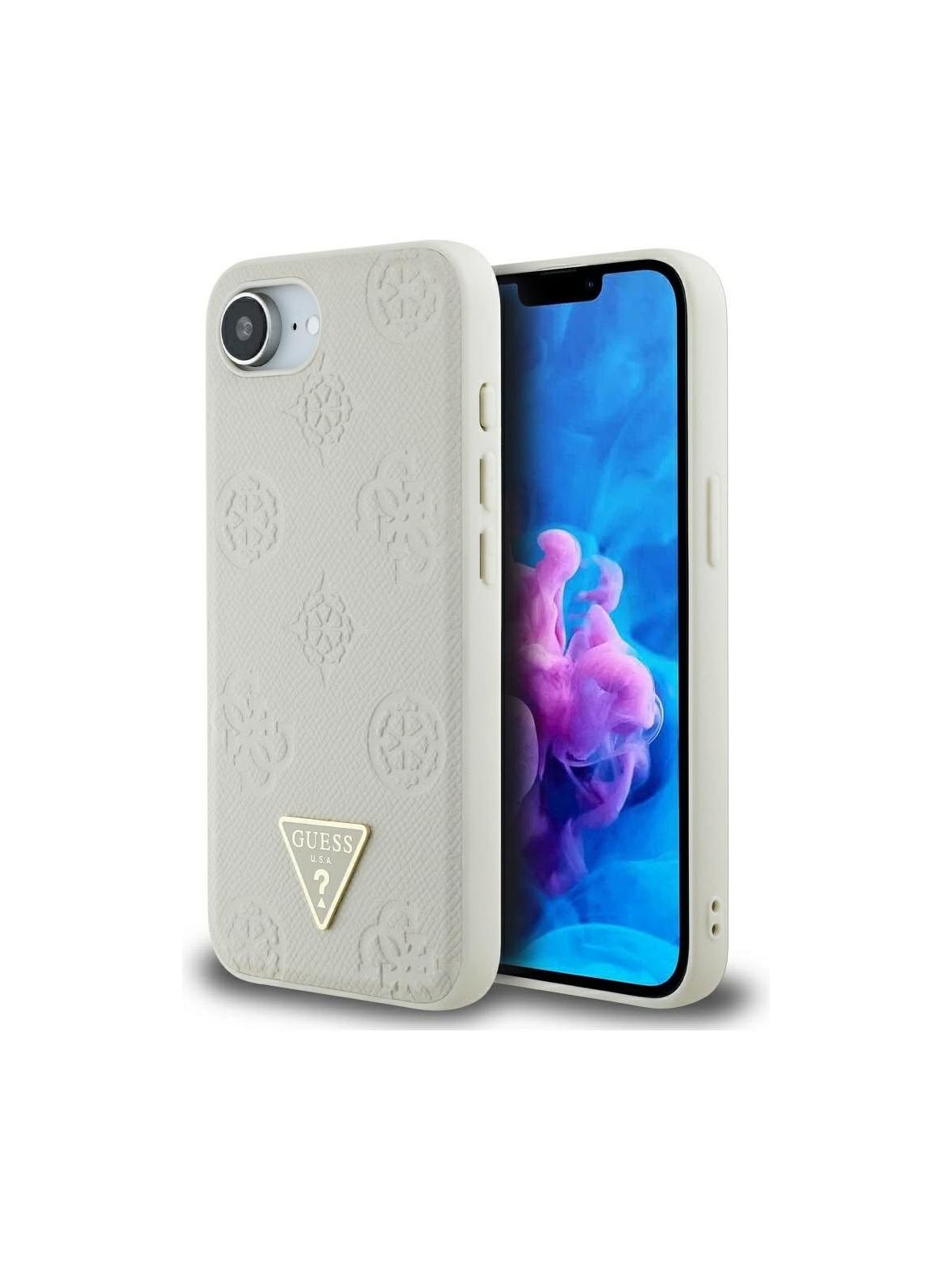 GUESS futerał do IPHONE 16e (SE 4 2025) kompatybilny z MagSafe GUHMPSE4PGBTME (Grained PU Hot Stamp Peony Triangle Logo) beżowy
