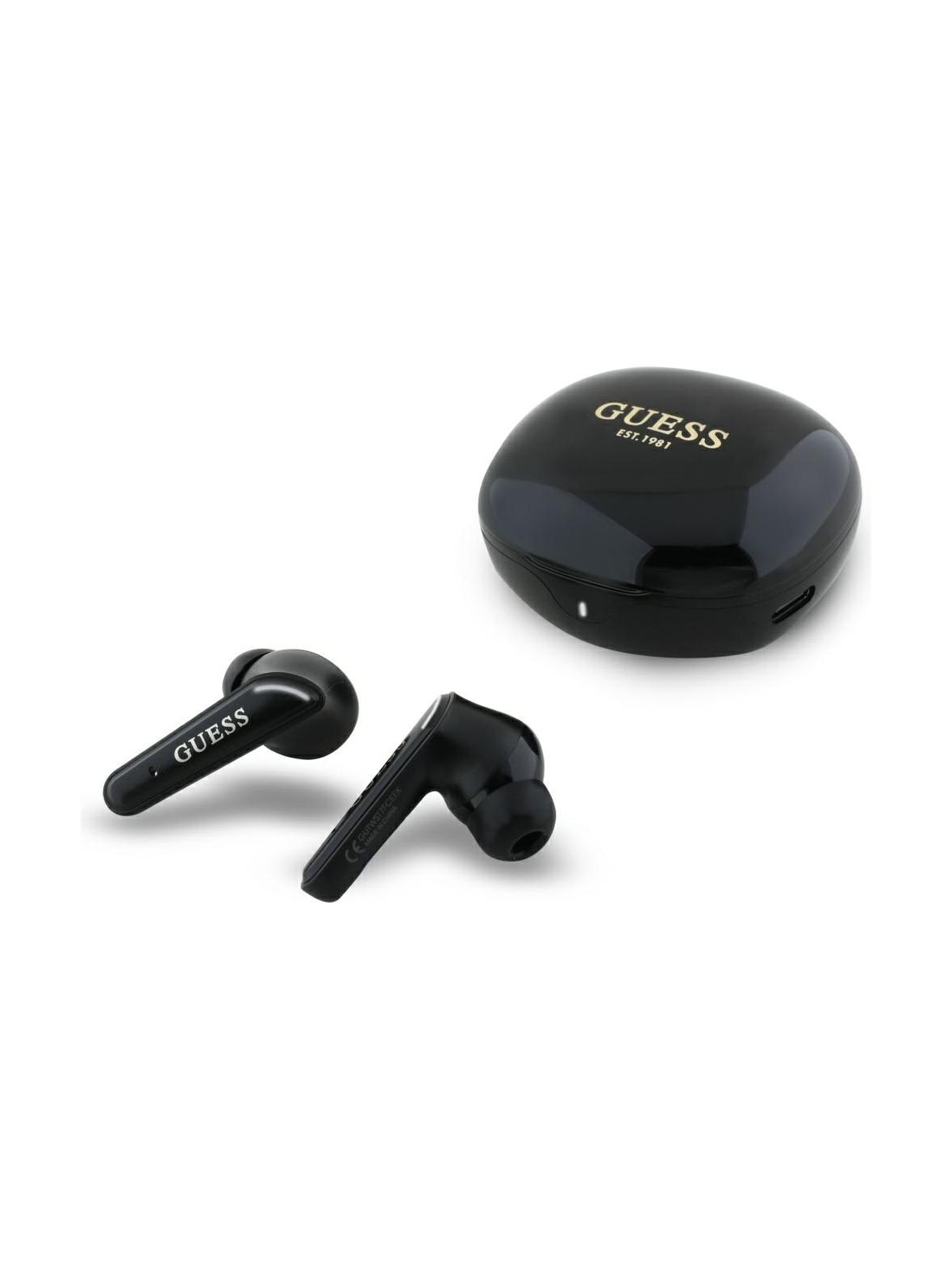 Słuchawki bezprzewodowe douszne TWS Guess Flat Classic Logo Electroplated czarne