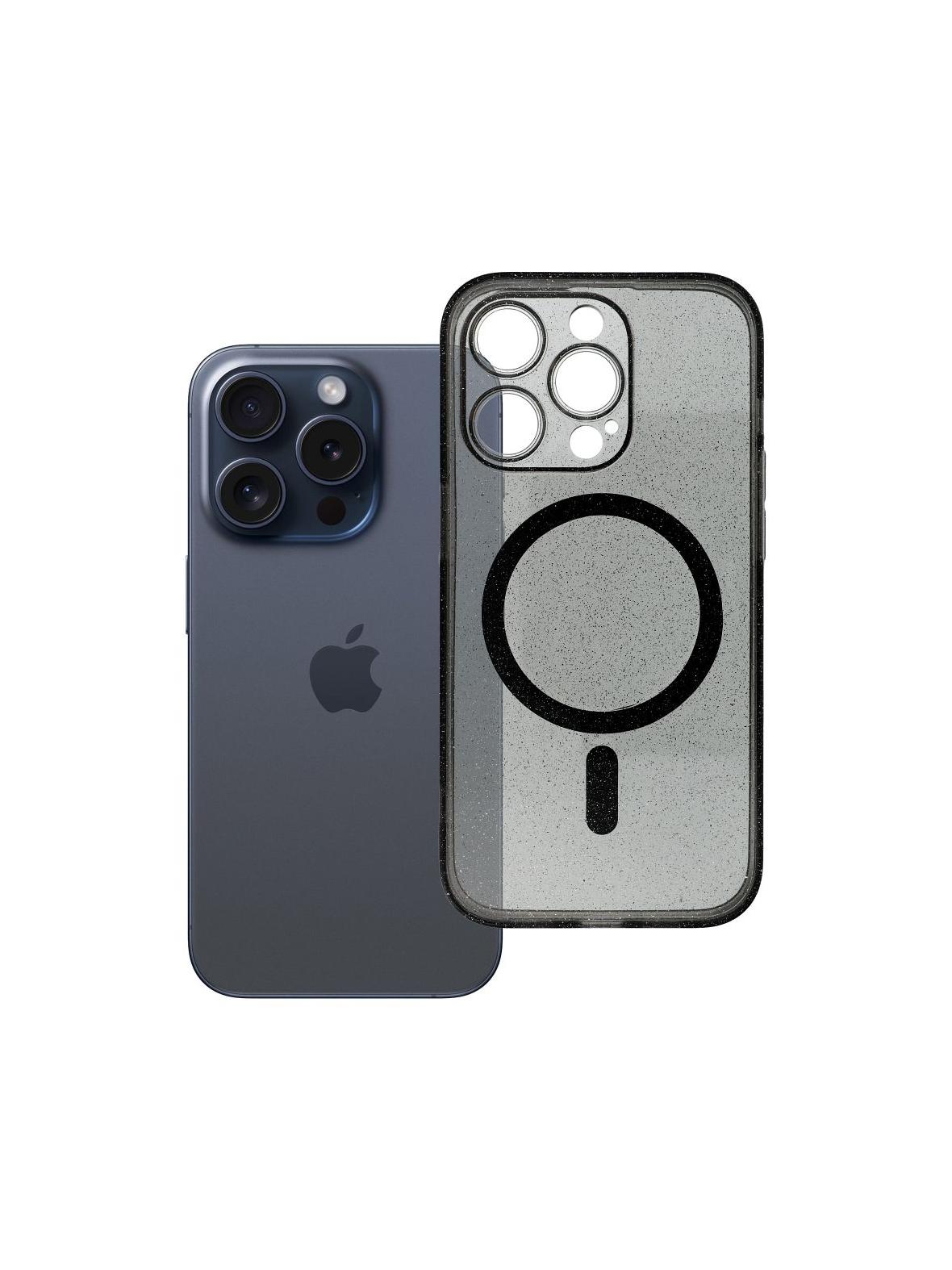 Futerał do iPhone 14 PRO Clear Mag Cover (STR / CAMERA PROTECTION) zgodny z MagSafe  czarny glitter