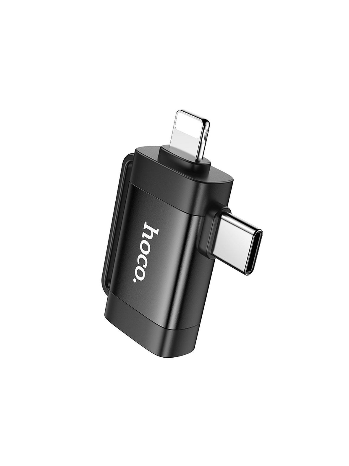 Adapter OTG 2w1 USB C / Lightning do USB A Hoco UA31F czarny