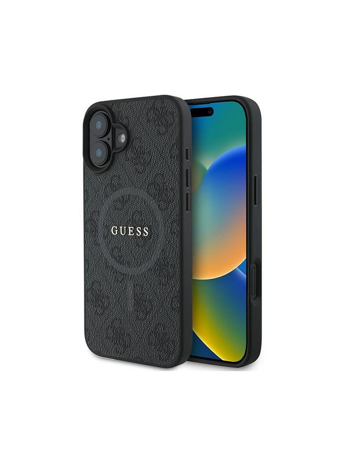 GUESS futerał do IPHONE 16 Plus kompatybilny z MagSafe GUHMP16MG4GFRK (PU 4G Ring Classic Logo) czarny