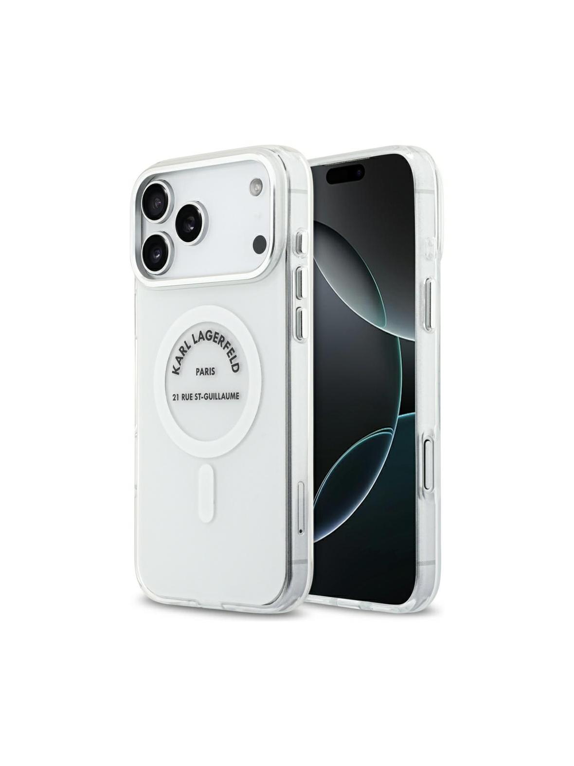 KARL LAGERFELD futerał do IPHONE 17 Pro Max kompatybilny z MagSafe KLHMP17XHKRSGPT (IML Karl RSG Logo) transparentny