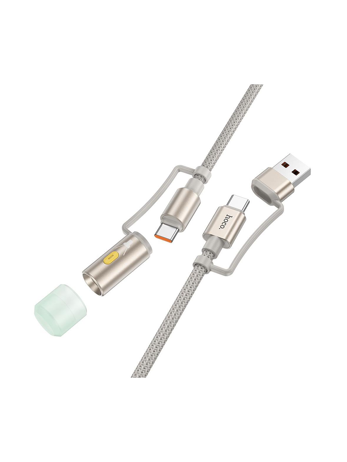 Kabel All-in-one USB A / USB C do USB C / LED Light Hoco 3A 60W 1,2 m U138 szary