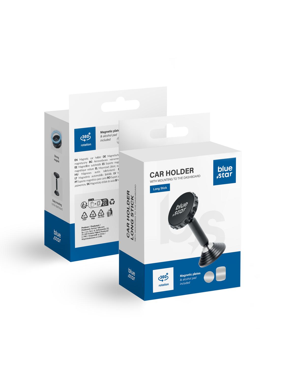 Uchwyt na telefon do samochodu magnetyczny Blue Star Long Stick do deski czarny