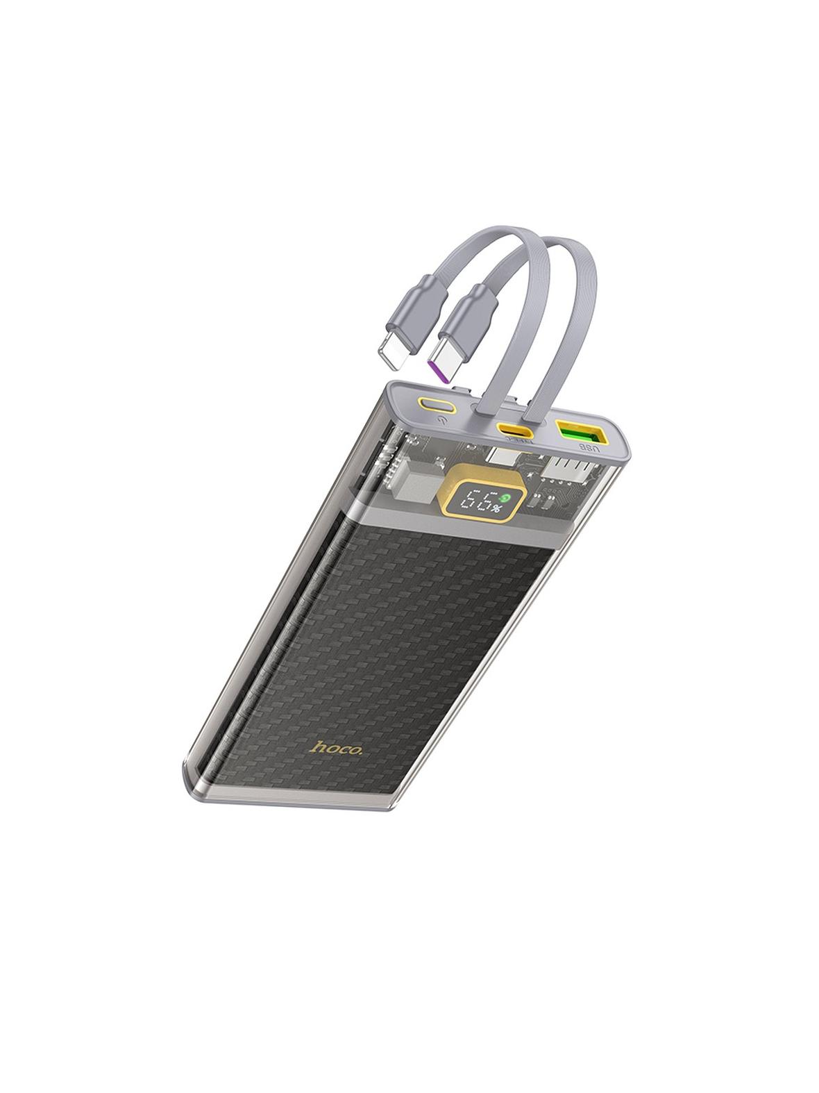 Powerbank Hoco 10000 mAh QC PD 3A 22,5W z wbudowanymi kablami USB C + Lightning oraz wyświetlaczem J104 szary