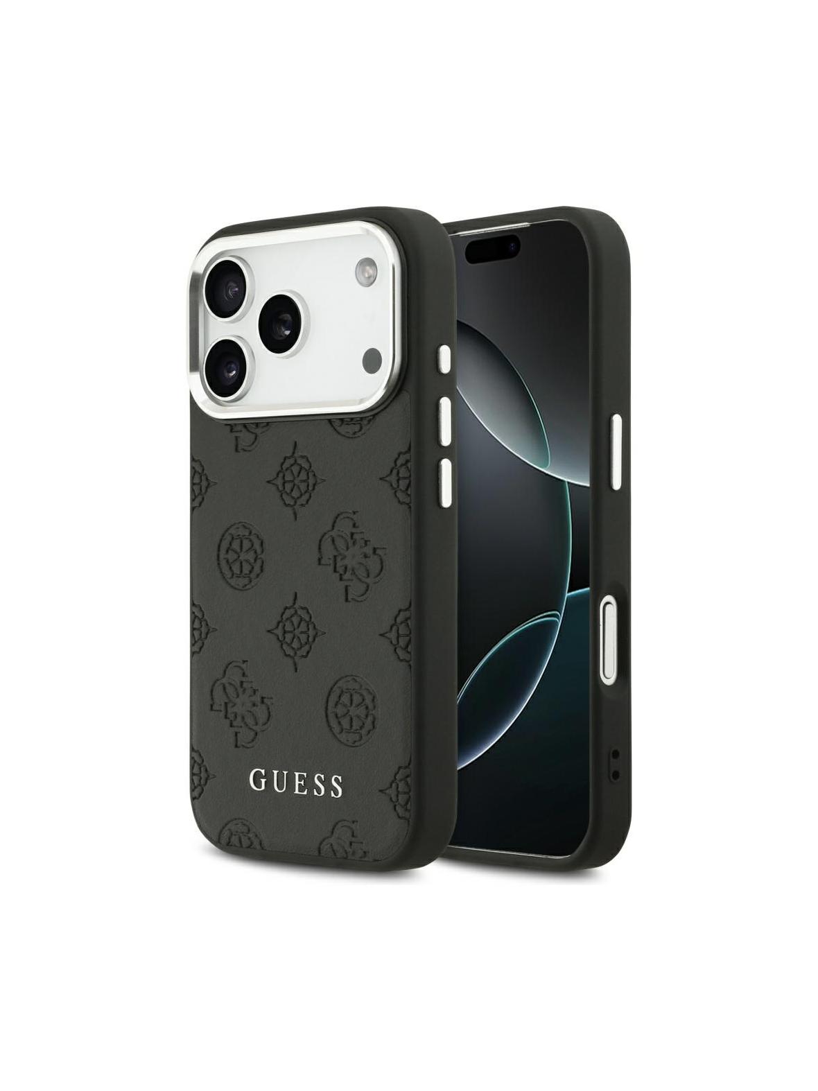 GUESS futerał do IPHONE 17 Pro kompatybilny z MagSafe GUHMP17LPSPOSSSK (PU W/ Peony Hot Stamp Script) czarny