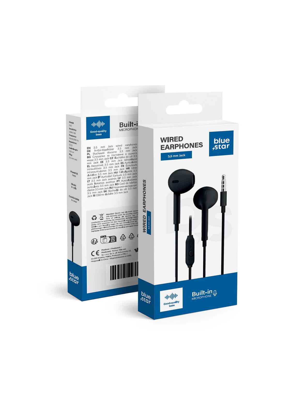 Słuchawki przewodowe douszne Jack 3,5 mm Blue Star PA-E65 1,2 m czarne