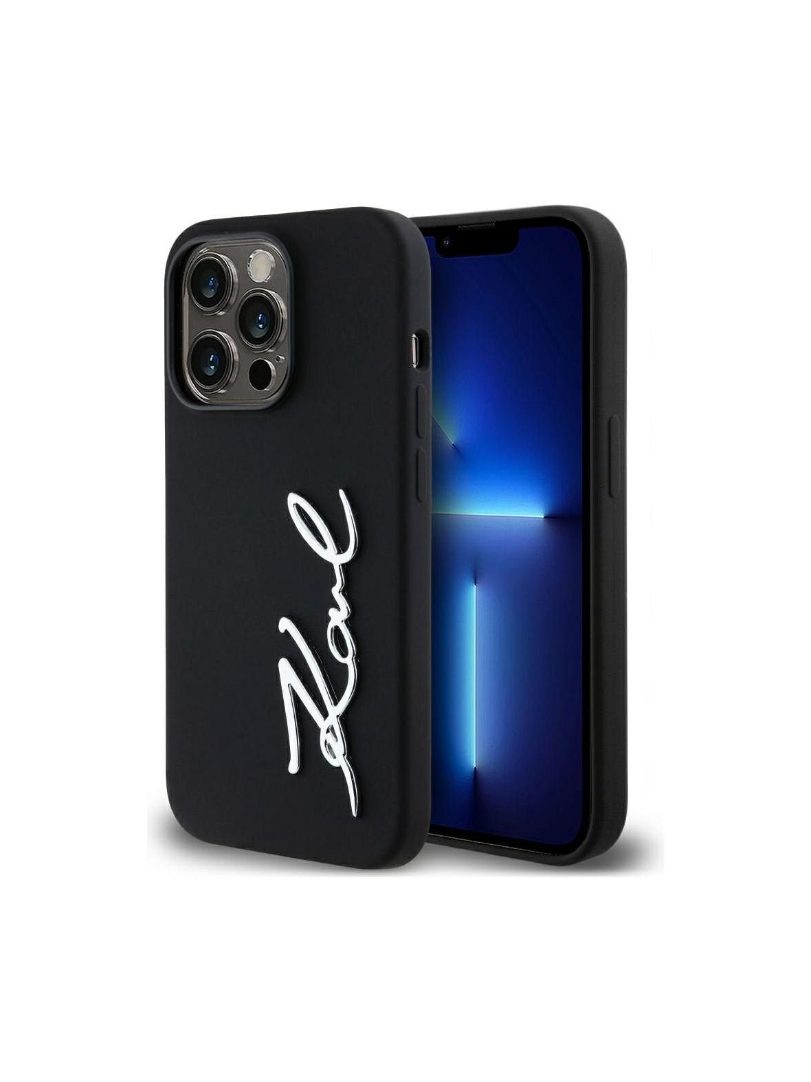 KARL LAGERFELD futerał do IPHONE 14 Pro KLHCP14LSCMSMVK (Silicone Sign Metal Logo) czarny