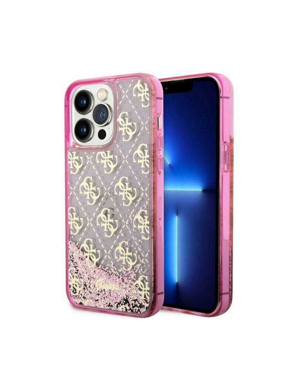 GUESS futerał do IPHONE 14 Pro GUHCP14LLC4PSGP (Liquid Glitter 4G Translucent) różowy