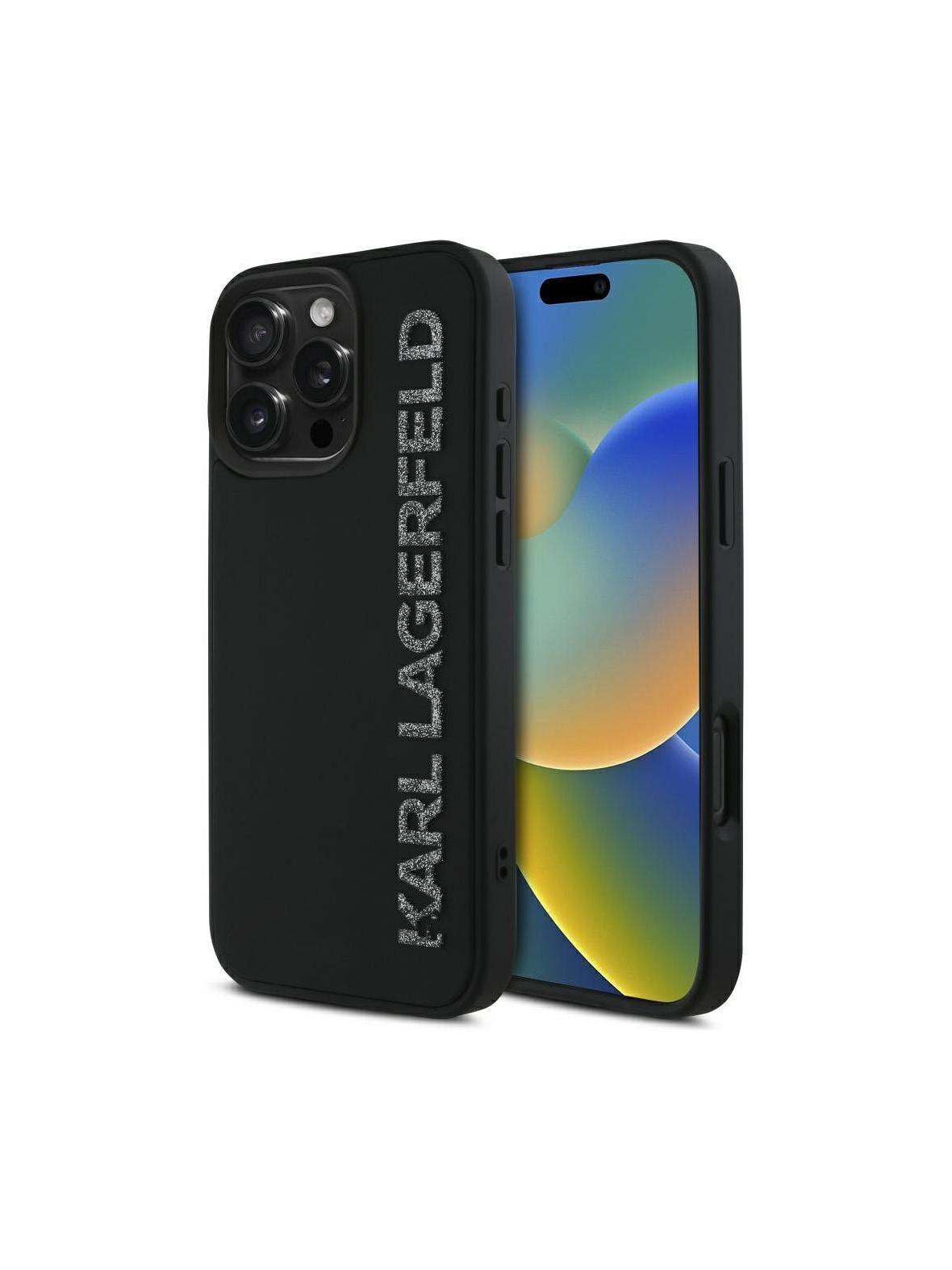 KARL LAGERFELD futerał do IPHONE 16 Pro Max KLHCP16XRBKGVCK (3D Rubber Elongated Glitter) czarny