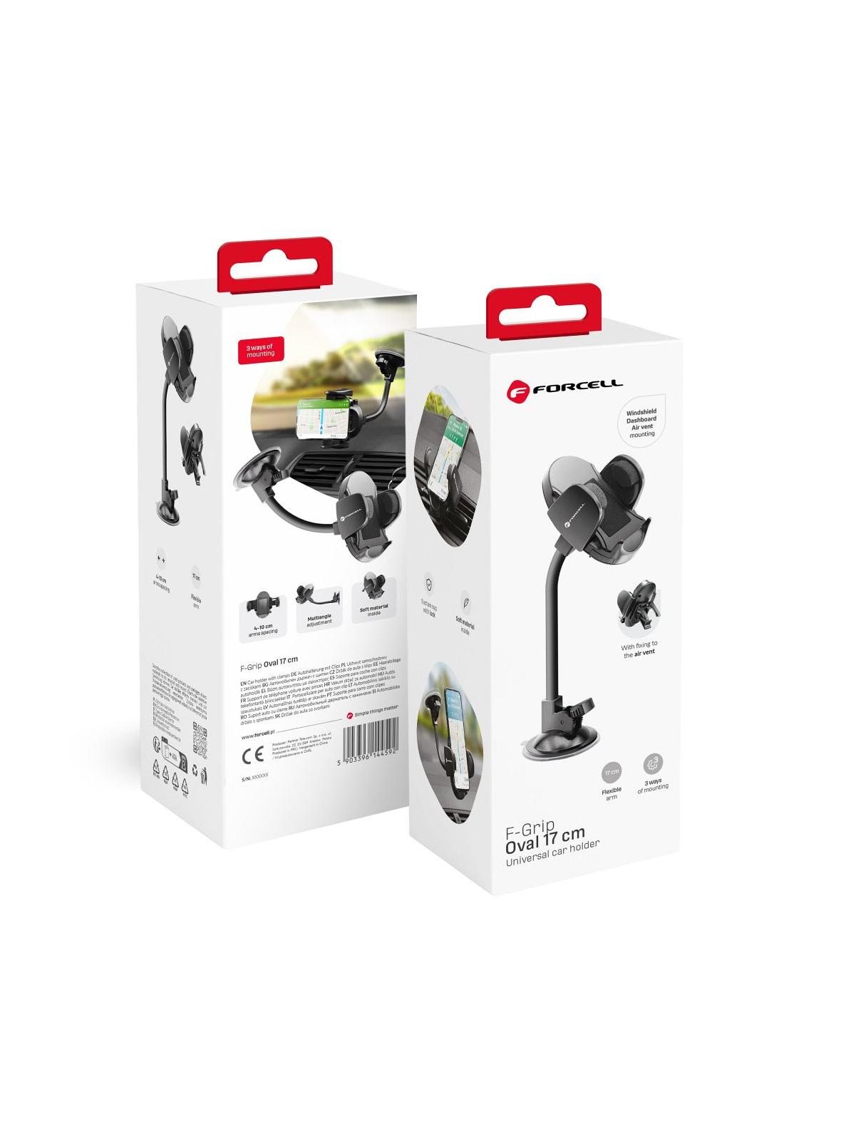 Uchwyt na telefon do samochodu uniwersalny Forcell F-Grip Oval 17 cm do szyby / deski / kratki czarny