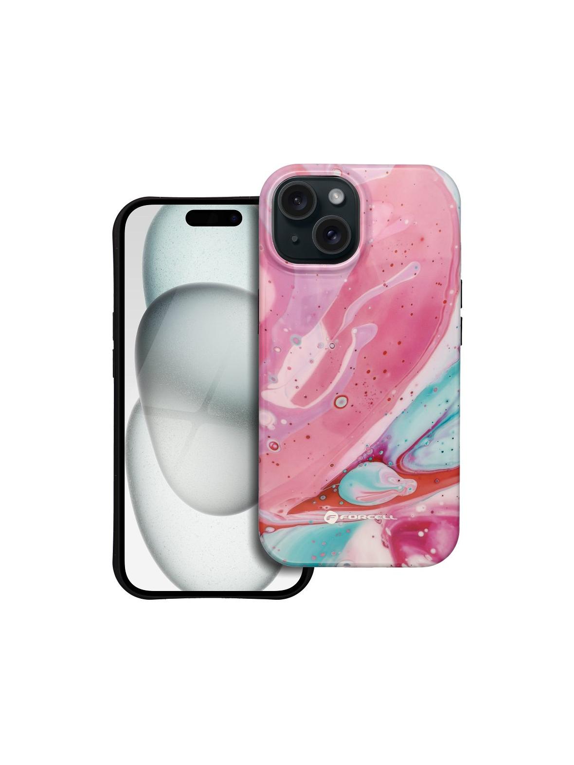 Etui na iPhone 15 Forcell F-Protect Mirage zgodny z MagSafe Military Drop-Test pink marble
