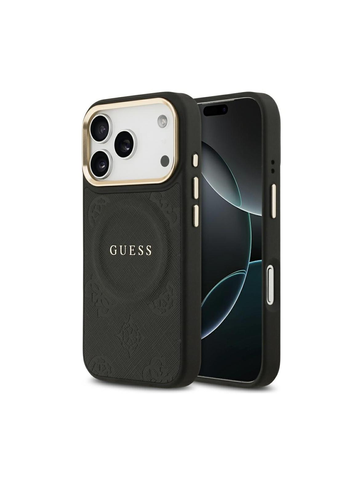 GUESS futerał do IPHONE 17 Pro kompatybilny z MagSafe GUHMP17LPSAMSECK (PU W/ Peony Hot Stamp) czarny