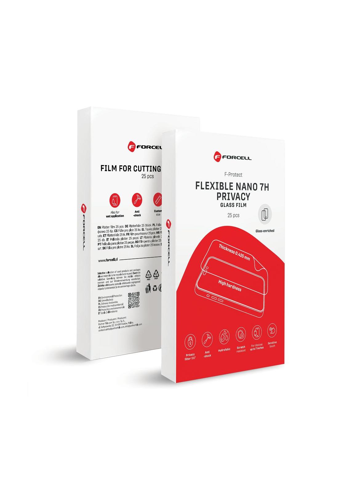 Folia hybrydowa nano glass do cięcia do plotera Forcell F-Protect Flexible NANO 7H PRIVACY 196 x 125 mm 25 sztuk