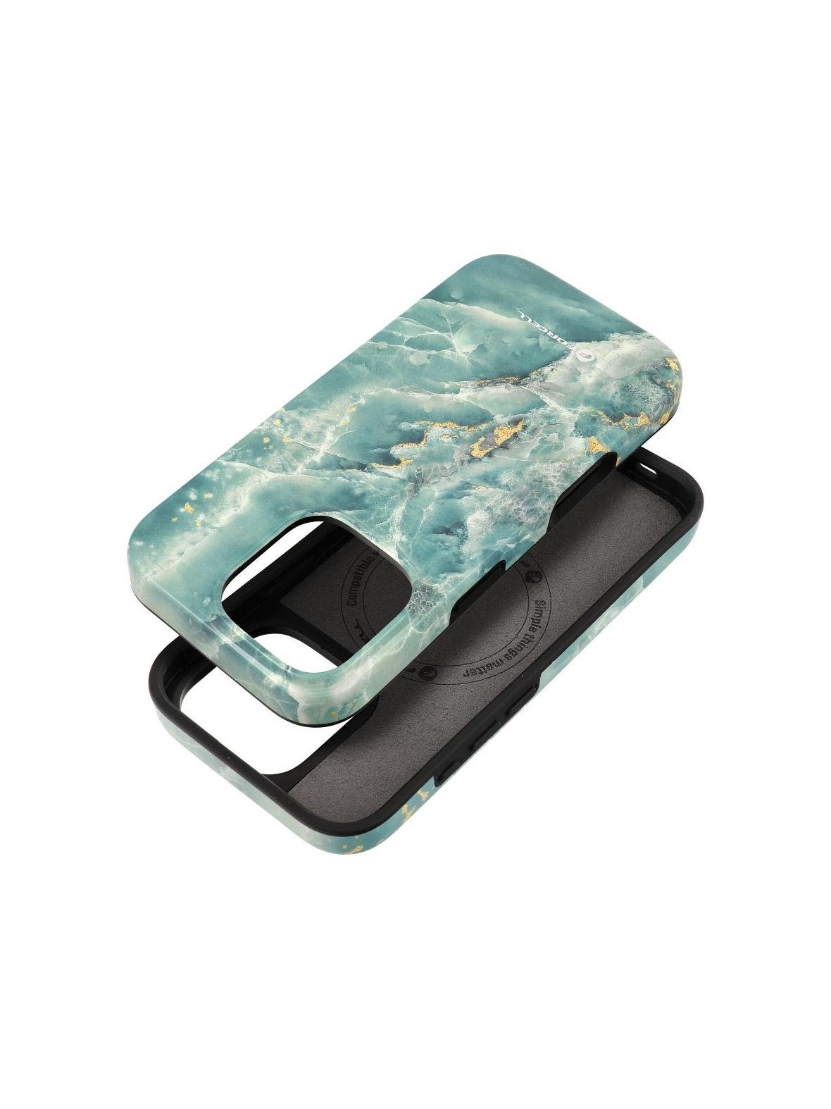 Etui na iPhone 15 PRO Forcell F-Protect Mirage zgodny z MagSafe Military Drop-Test green marble