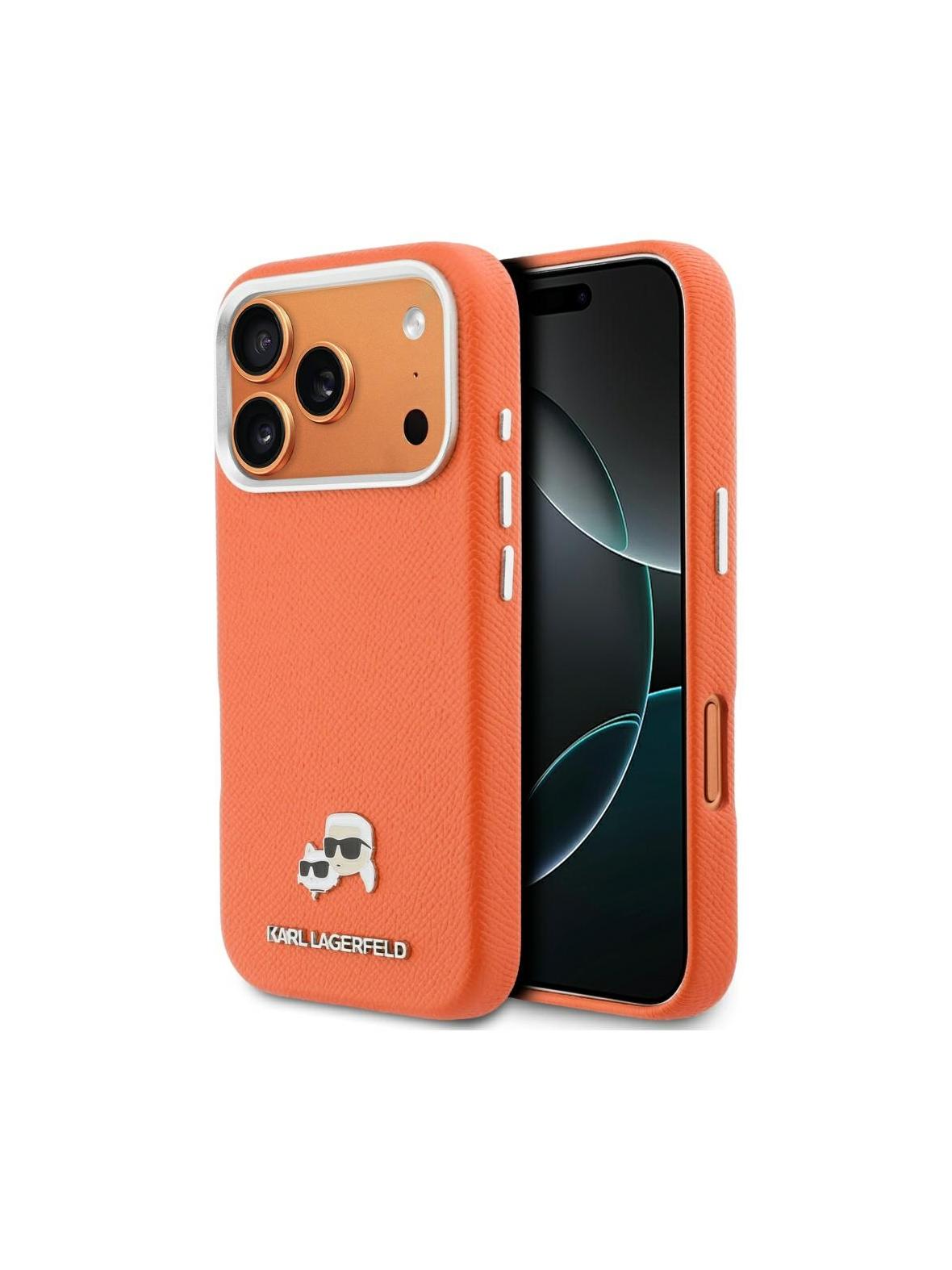 KARL LAGERFELD futerał do IPHONE 17 Pro Max kompatybilny z MagSafe KLHMP17X6PFKCLO (PU FW W/ K&C Head Pin) pomarańczowy