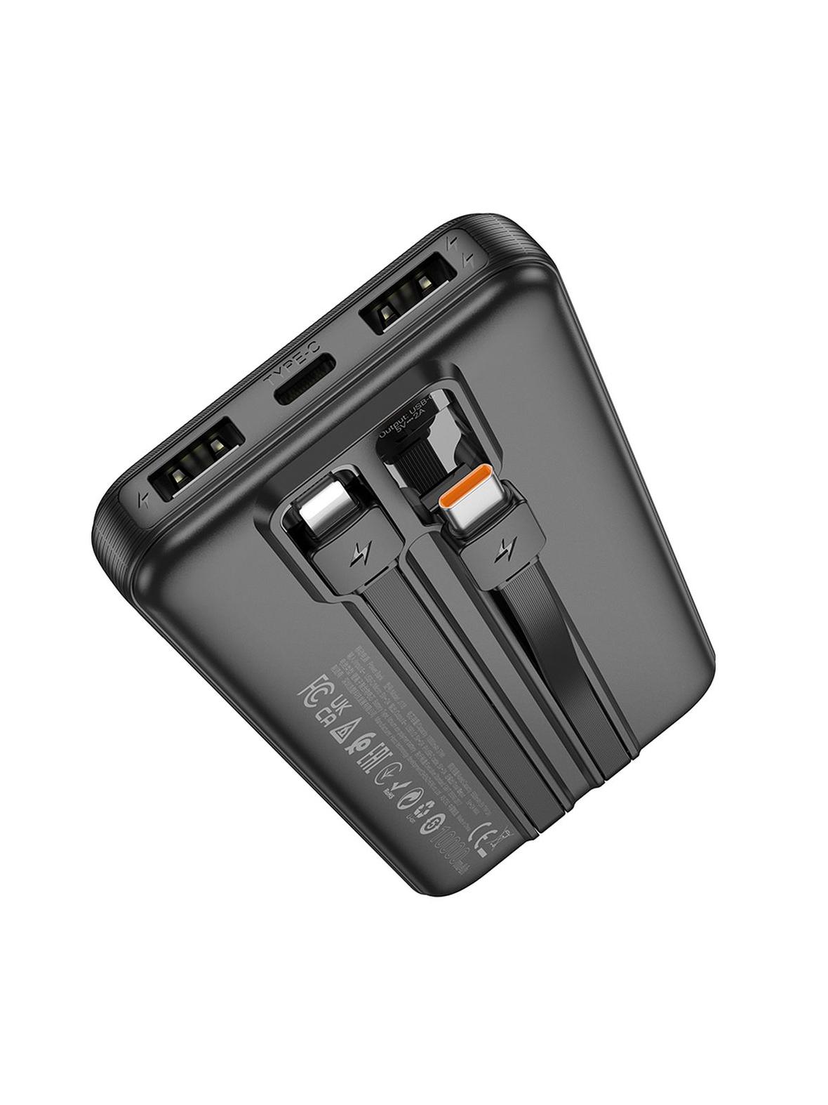 Powerbank Hoco 10000 mAh 2A z wbudowanymi kablami USB C + Lightning J118 czarny