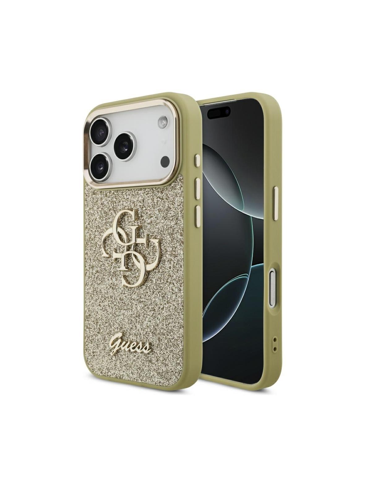 GUESS futerał do IPHONE 17 Pro GUHCP17LHG4SGCD (Fixed Glitter Big 4G Metal Frame) złoty