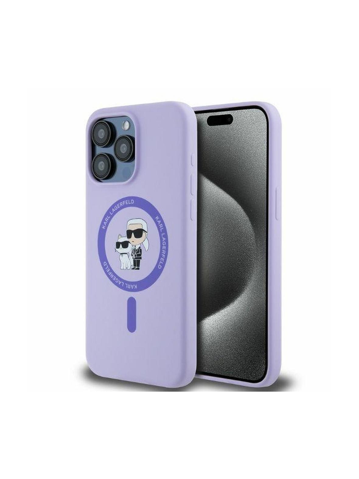 KARL LAGERFELD futerał do IPHONE 15 Pro Max kompatybilny z MagSafe KLHMP15XSCMKCRHU (Silicone KC Body Ring) fioletowy