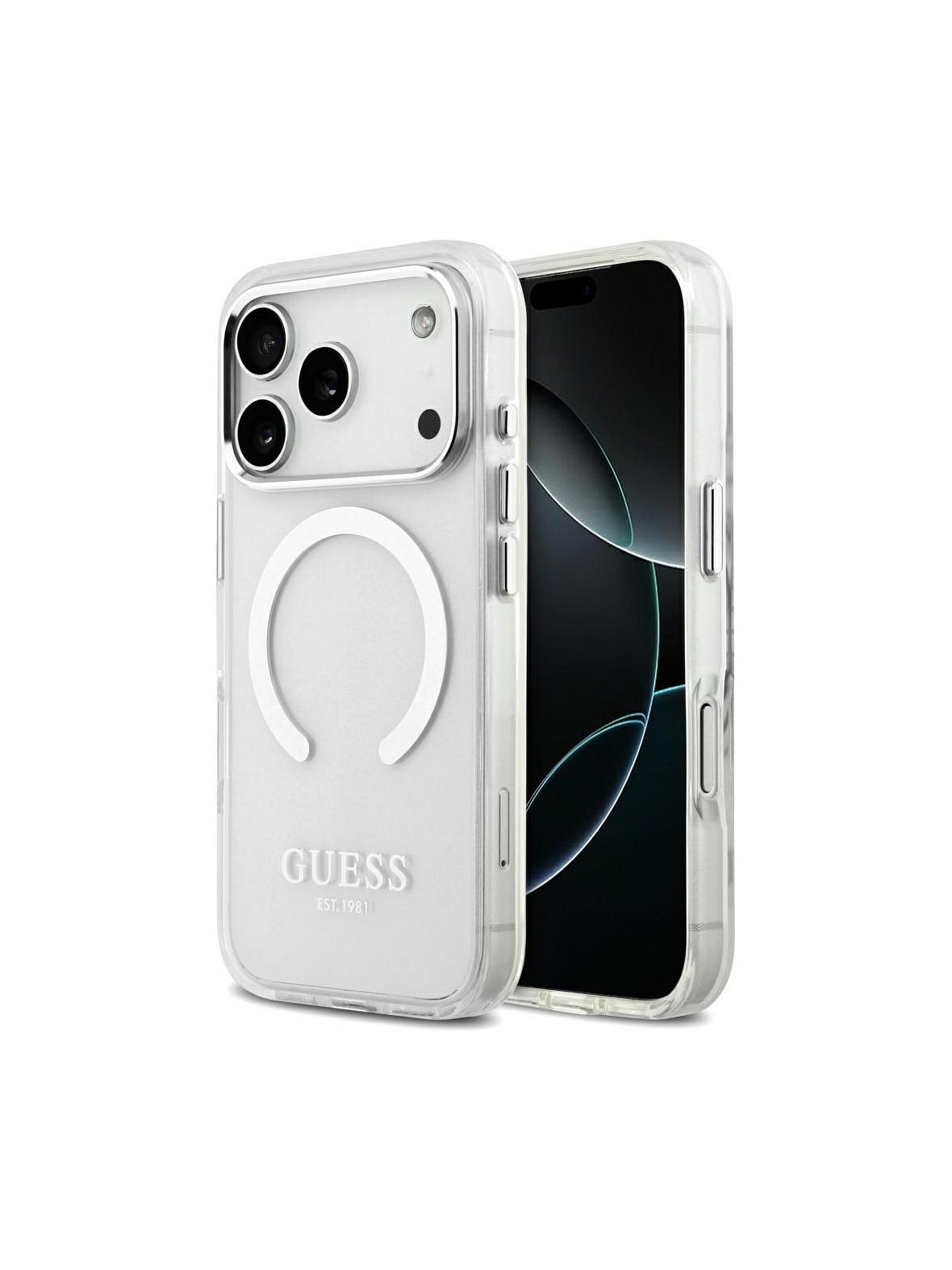 GUESS futerał do IPHONE 17 Pro kompatybilny z MagSafe GUHMP17LHTRMS (Metal Outline) srebrny