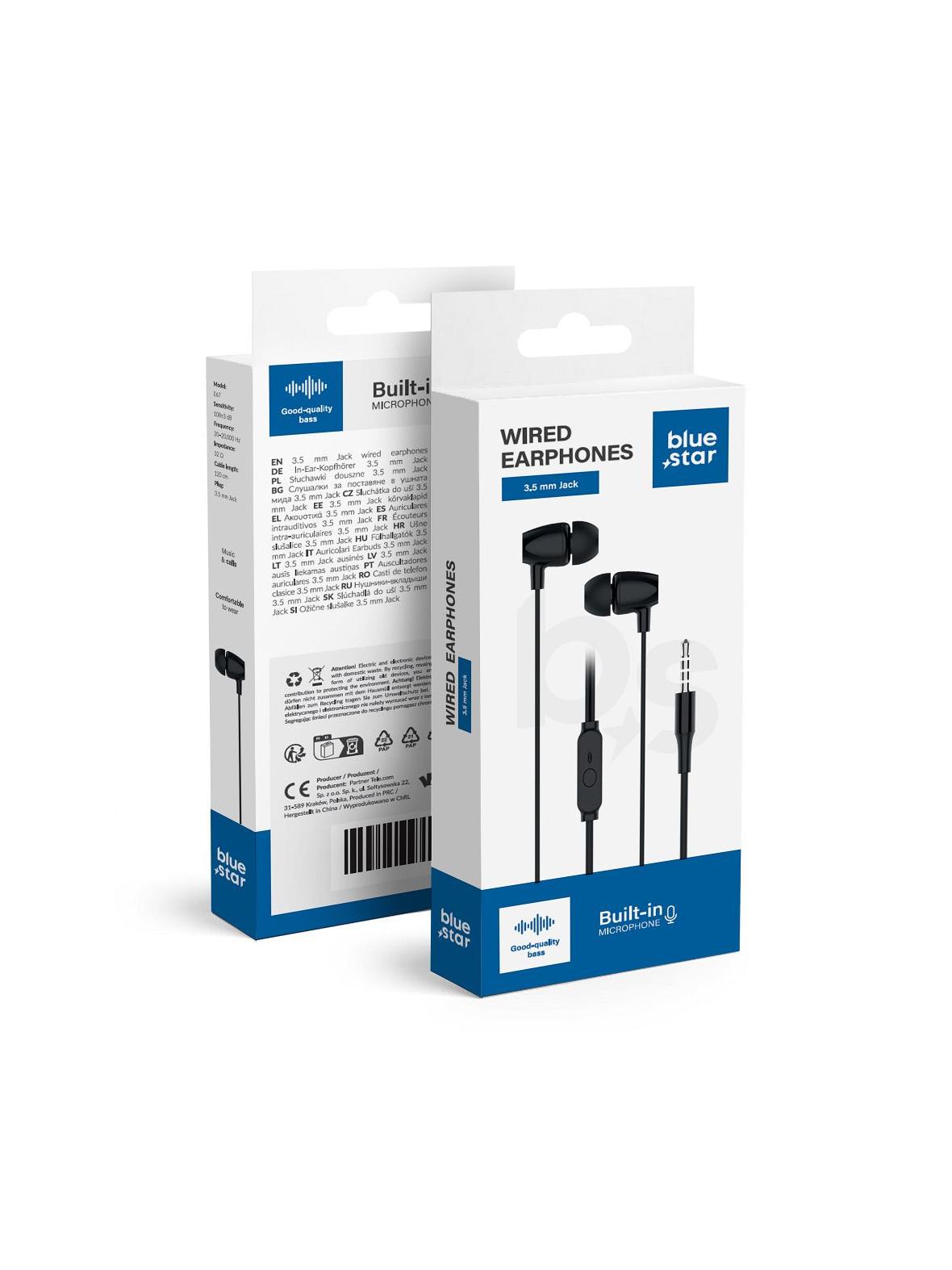 Słuchawki przewodowe douszne Jack 3,5 mm Blue Star PA-E67 1,2 m czarne