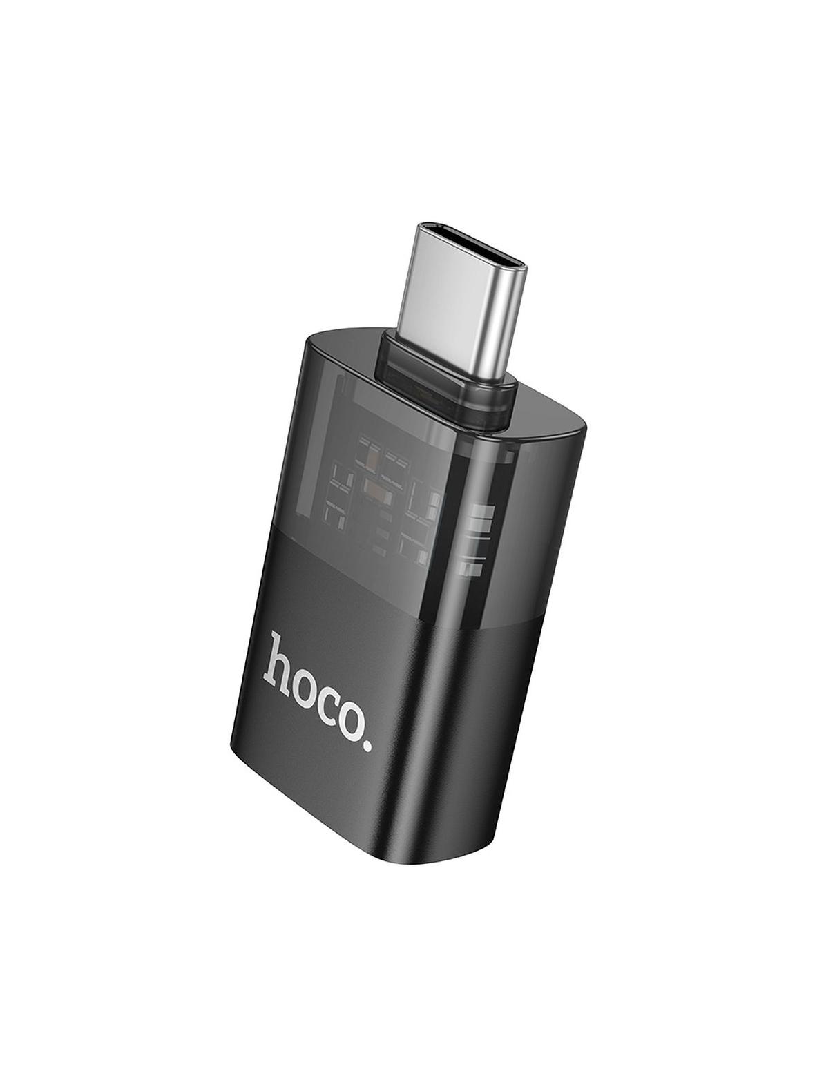 Adapter OTG USB C do USB A Hoco UA36B transparentny czarny