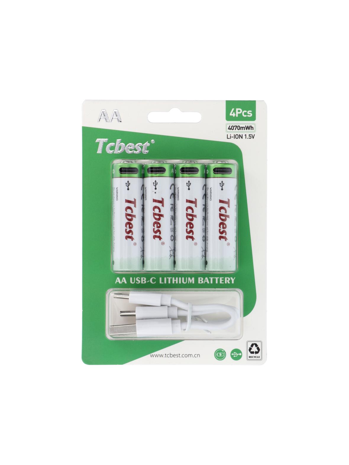 TCBEST bateria akumulatorowa R6 (AA) 2713 mAh z gniazdem Typ C + kabel USB A do 4 x Typ C 4 szt