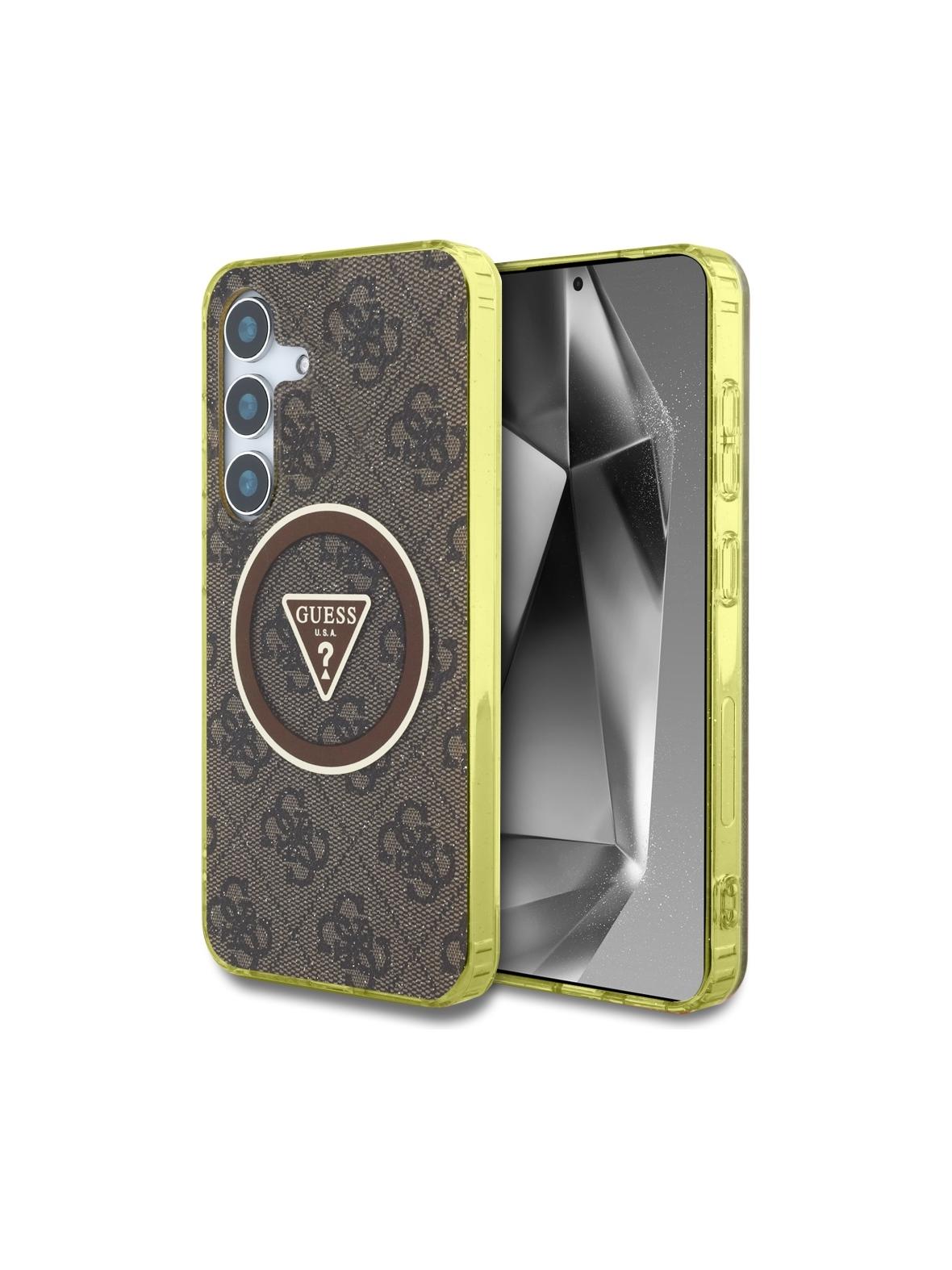 GUESS futerał do SAMSUNG S25 GUHMS25SHG4PRTGW (Magnetic IML Metal Glitter 4G Circle Triangle) brązowy