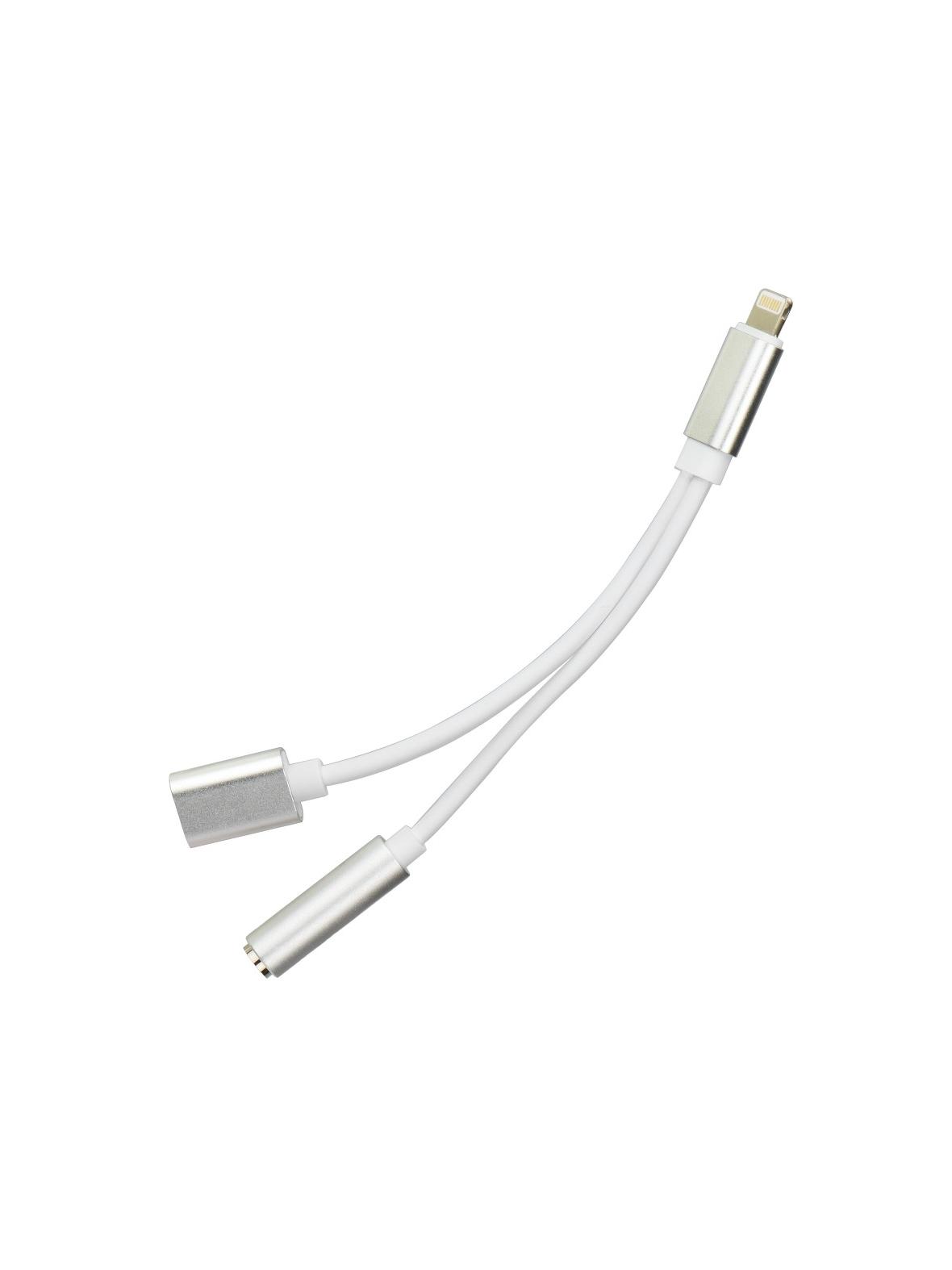 Adapter AUX 2w1 Lightning (męski) do Lightning (żeński) / Jack 3,5 mm (żeński) srebrny