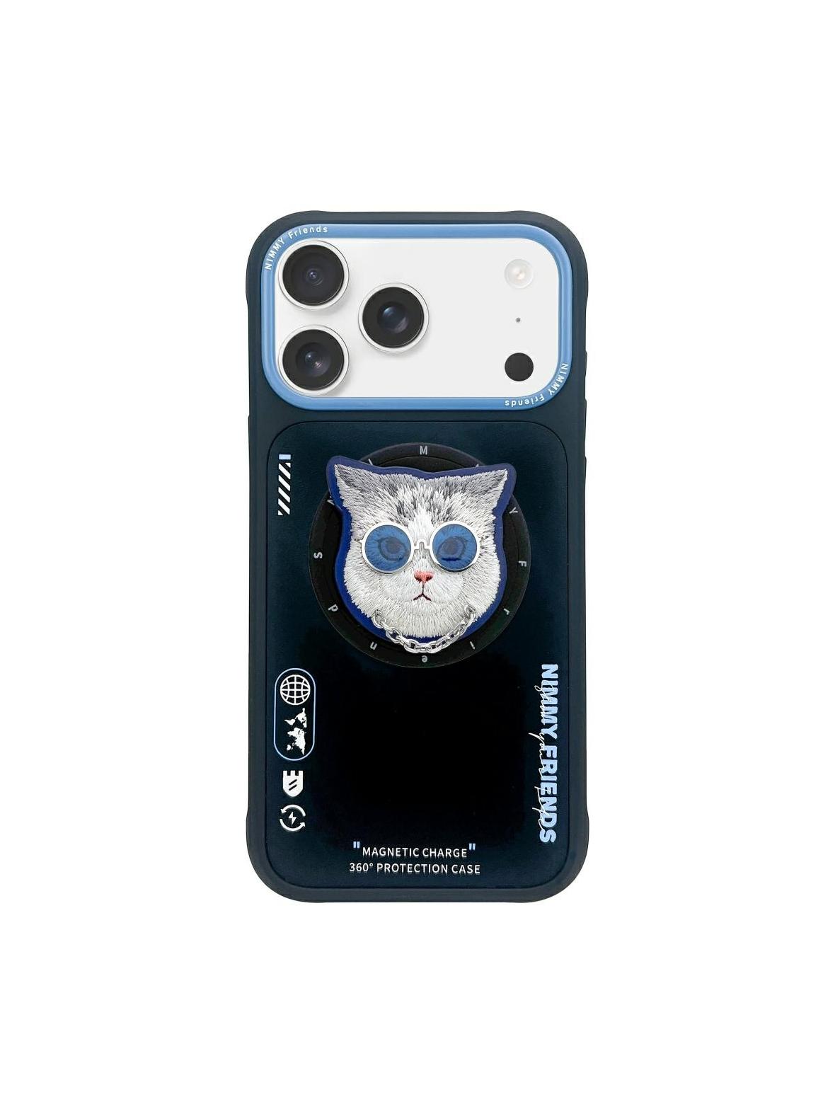 NIMMY futerał GLASSES COOL CAT kompatybilny z MagSafe do IPHONE 17 Pro czarno niebieski