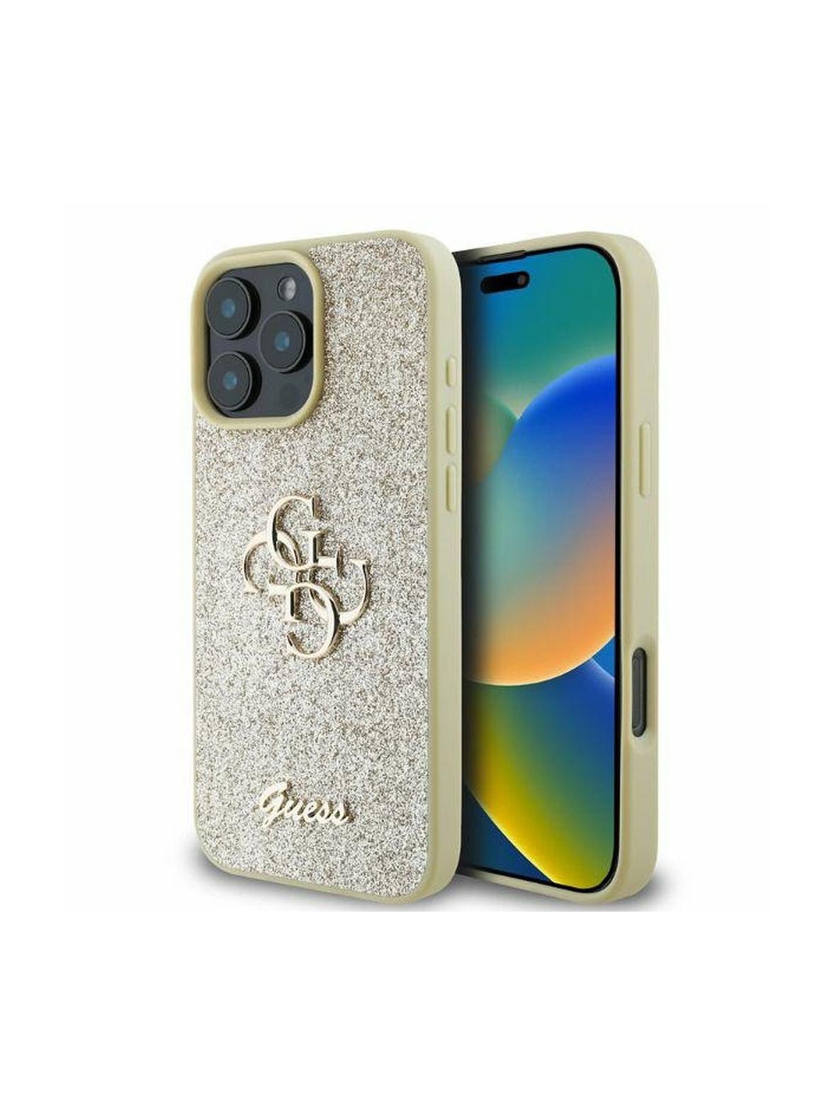 GUESS futerał do IPHONE 16 Pro Max GUHCP16XHG4SGD (Fixed Glitter Big 4G) złoty