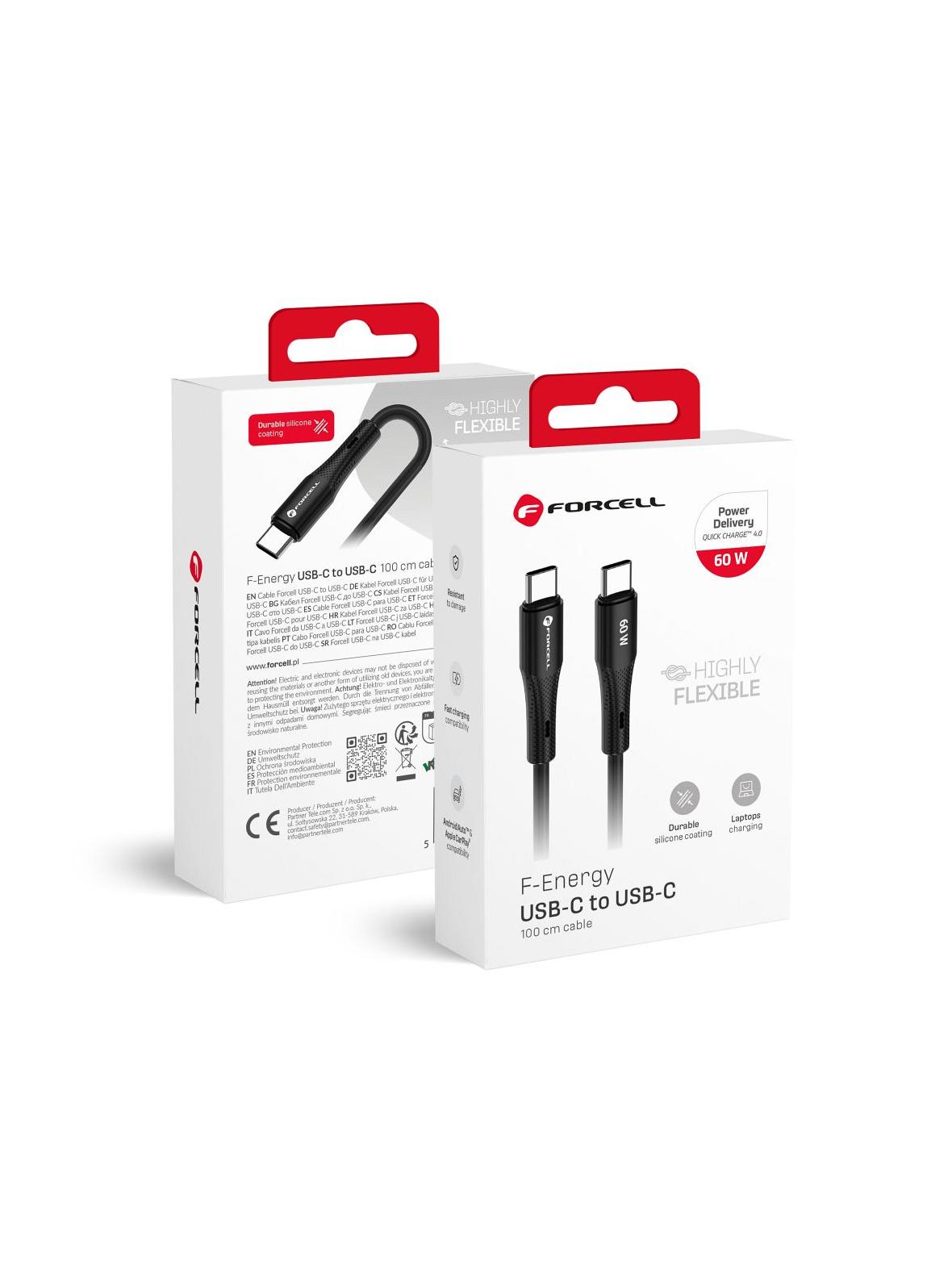 Kabel USB C do USB C Forcell F-Energy QC4.0 PD 3A 60W Silicone 1 m C344 czarny