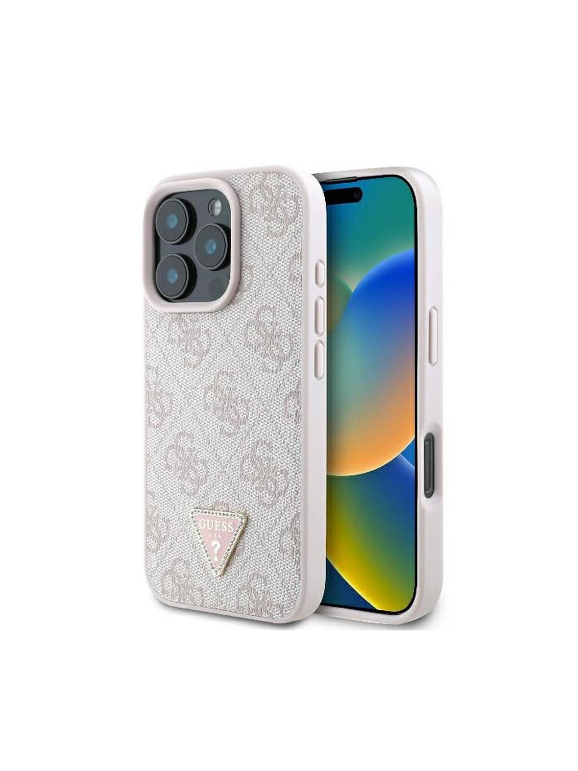 GUESS futerał do IPHONE 16 Pro GUHCP16LP4TDPP (PU Leather 4G Triangle Strass) różowy