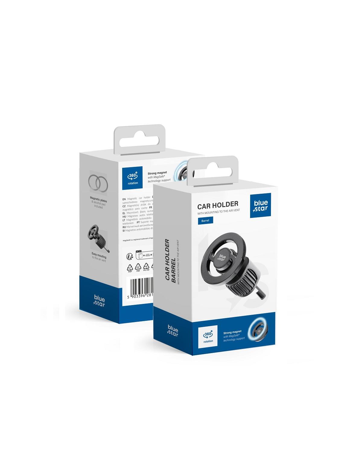 Uchwyt na telefon do samochodu magnetyczny zgodny z MagSafe Blue Star Barrel do kratki czarny