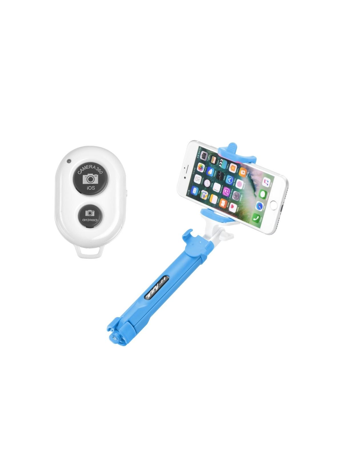 Uchwyt selfie z pilotem bezprzewodowym tripod niebieski