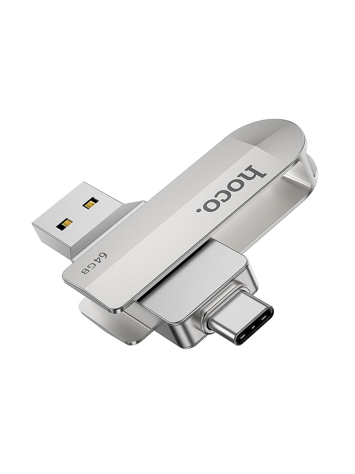 Pendrive 64GB USB 3.0 (USB A + USB C) Hoco UD10 srebrny