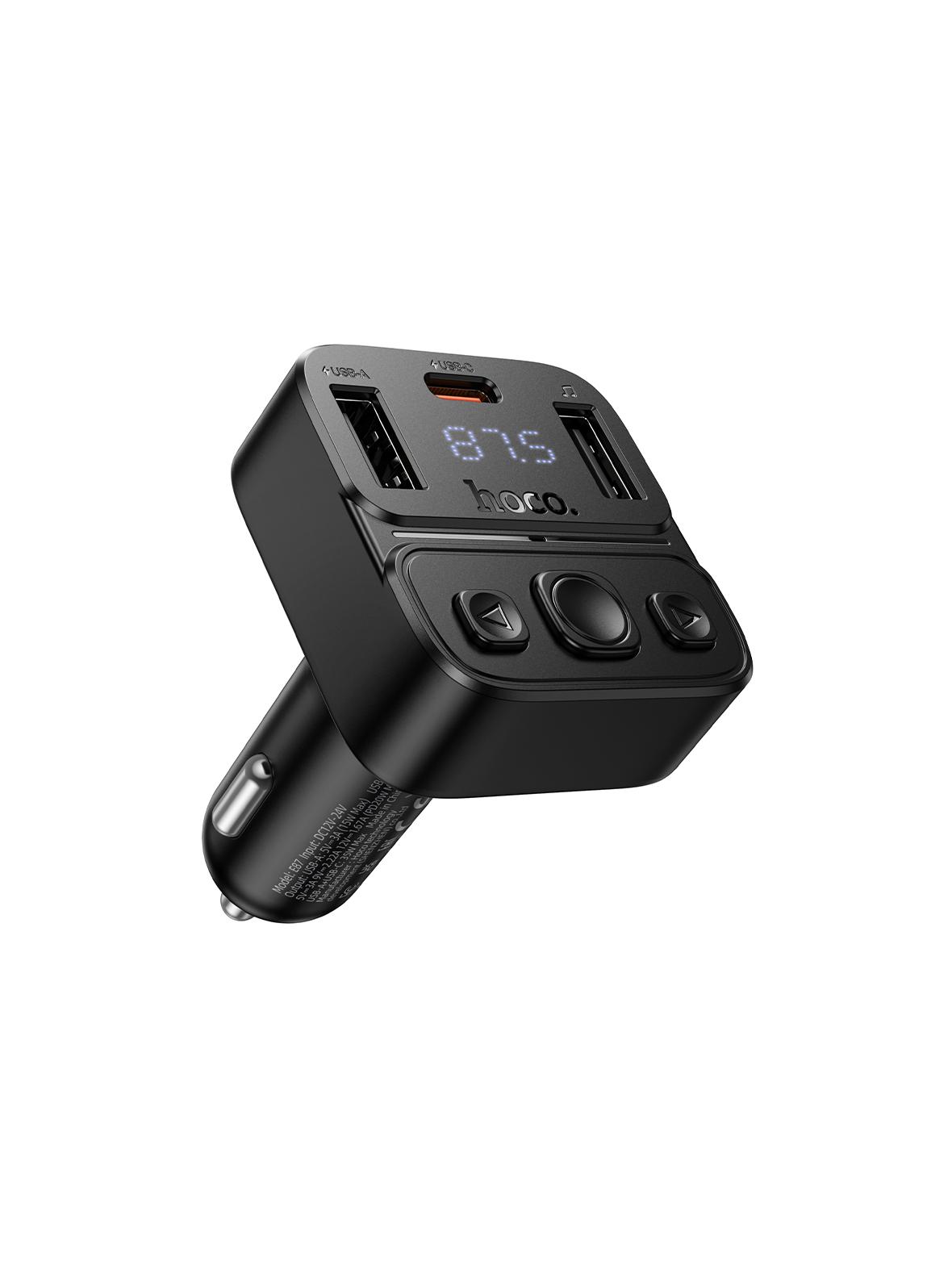 Transmiter samochodowy bluetooth Hoco USB A + USB C QC PD 35W E87 czarny