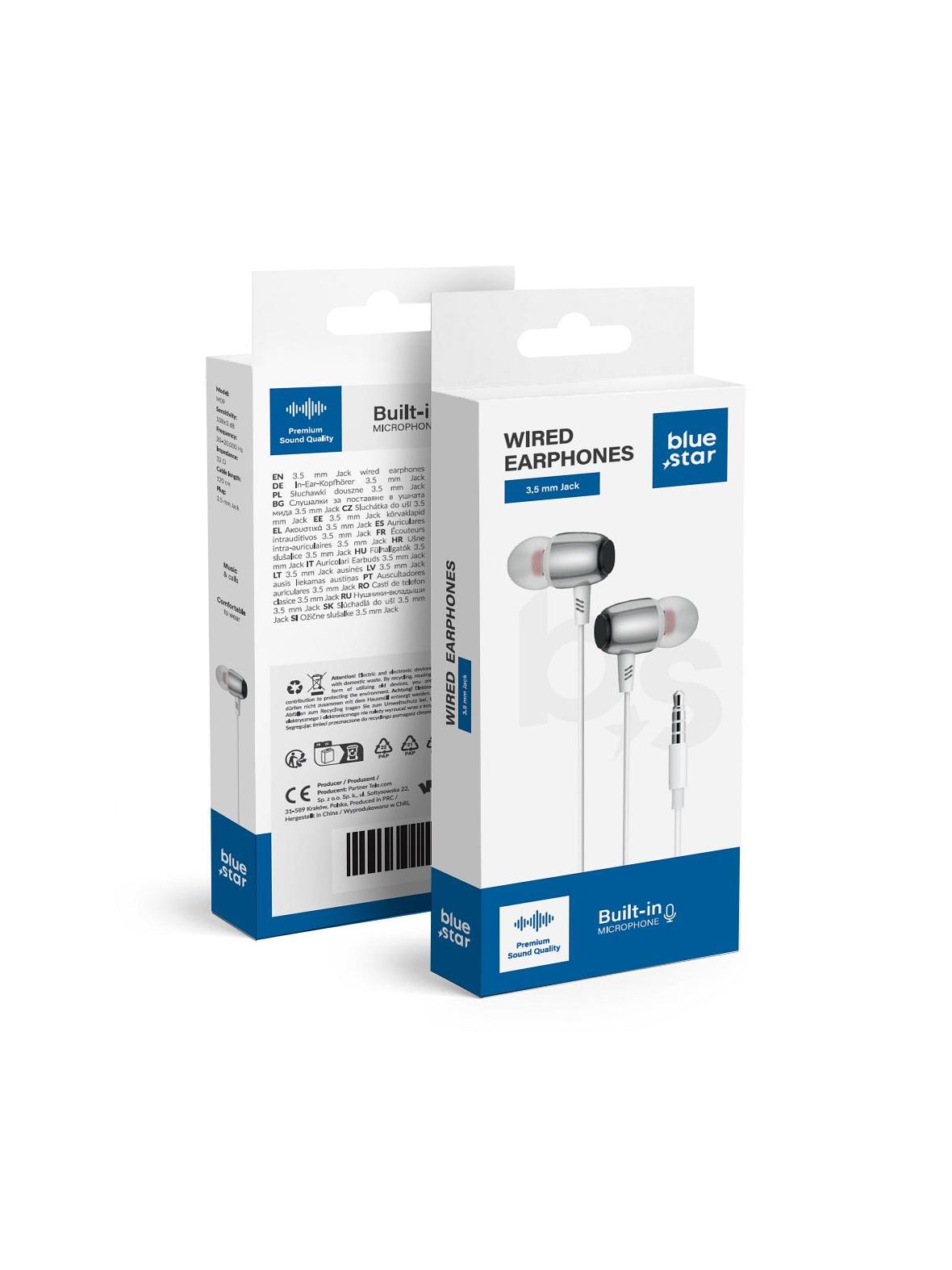 Słuchawki przewodowe douszne Jack 3,5 mm Blue Star M09 1,2 m białe