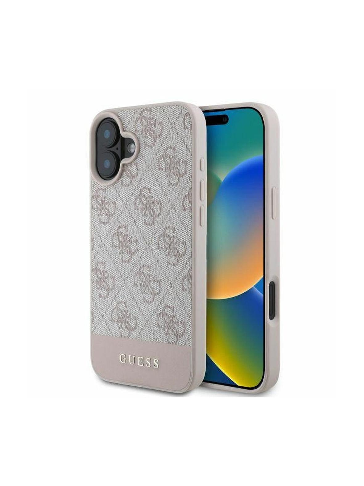 GUESS futerał do IPHONE 16 GUHCP16SG4GLPI (4G PU Bottom Stripe) różowy